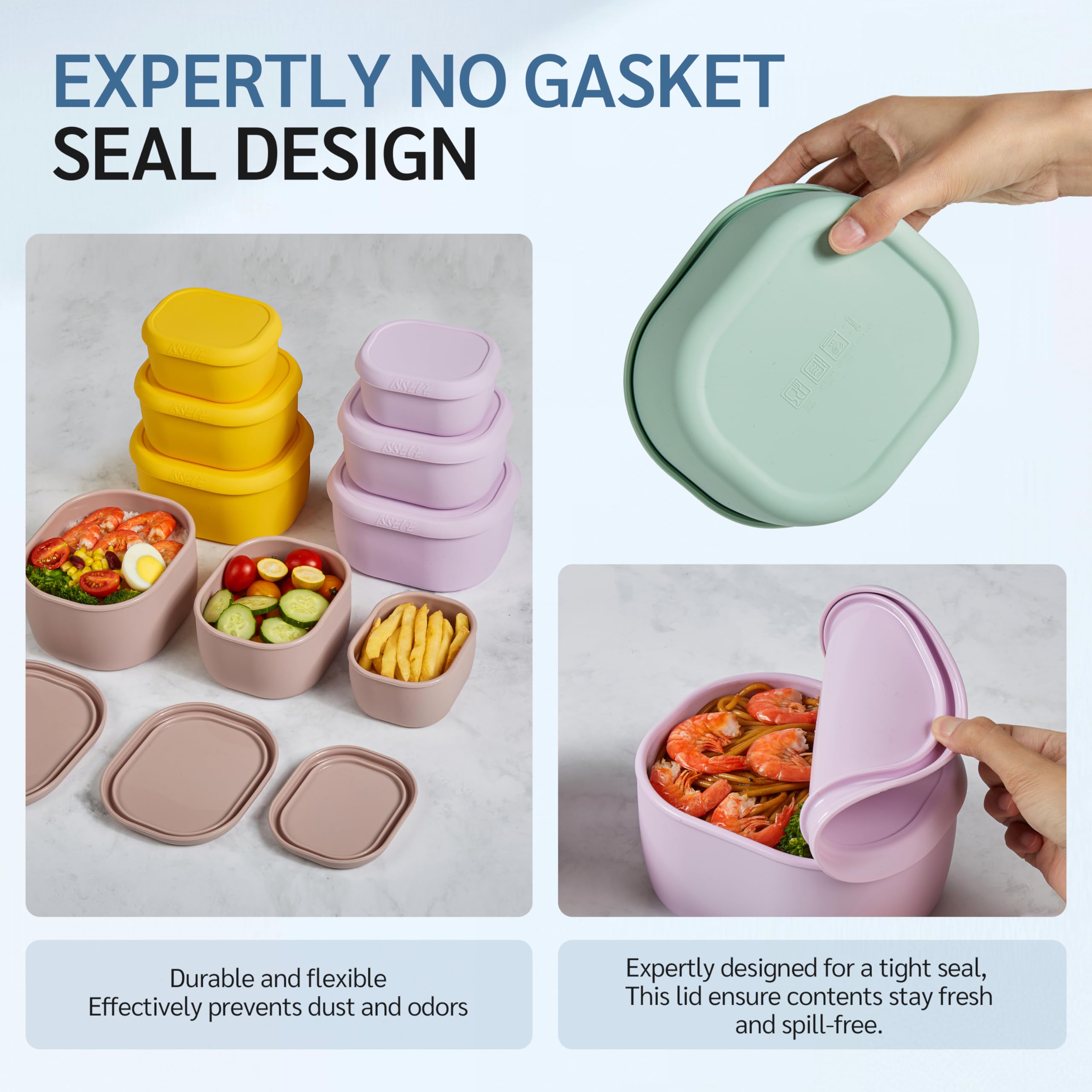 Juego de 12 recipientes de silicona anidables para almacenamiento de alimentos con tapas, sin BPA, reutilizables, recipientes de silicona herméticos, aptos para congelador y lavavajillas (33.8 9
