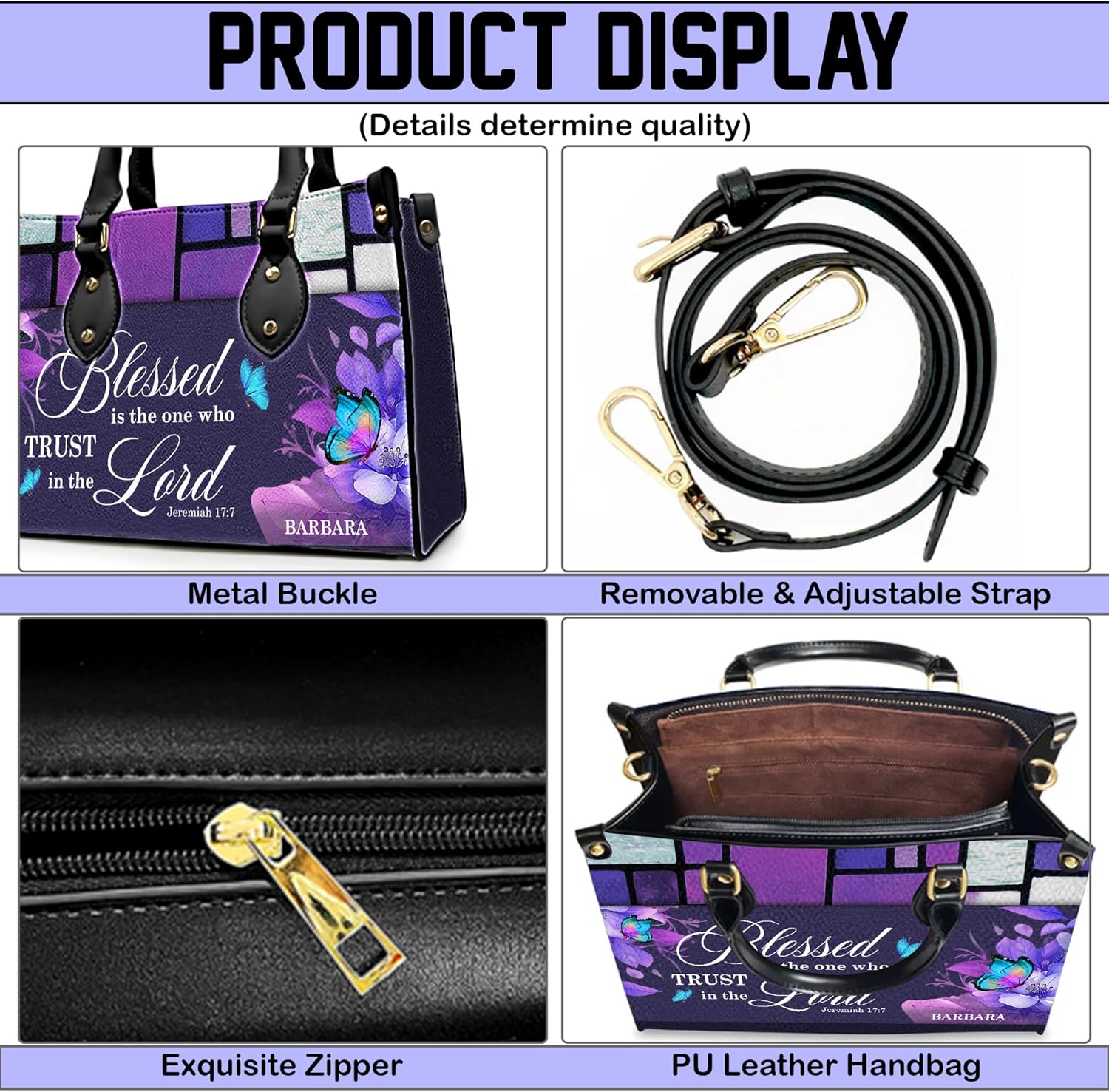 Personalized Christian Leather Handbag, Jesus Christian Tote Bag, Bible Purse, Religious Bags Gift for Mom, Women - Image 4