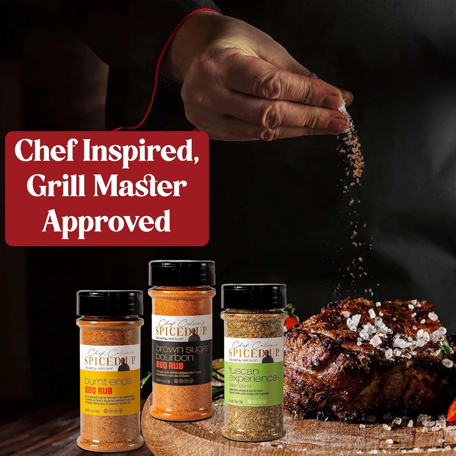 Spiced Up 3 Pack BBQ Rub Seasoning for Beef, Chicken & Seafood | Bold Smoky Dry Steak Rub for Roasting & Grilling | Salmon Seasoning for Frying | Kosher, Non-GMO, 100% Vegan, Gluten-Free