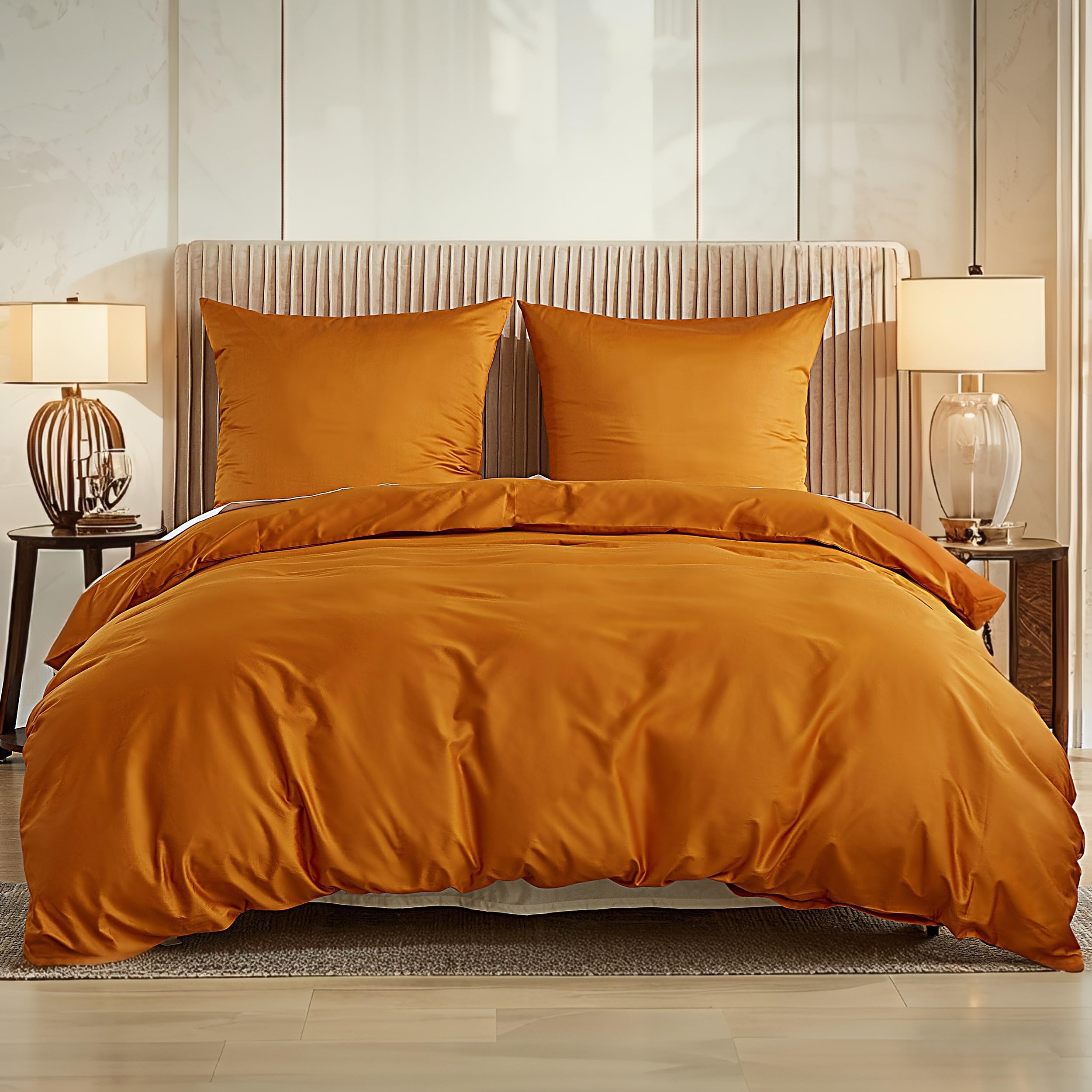 Simple&Opulence Luxus Bettwäsche 155x220 Orange, 100% Ägyptische Baumwolle, 400TC Satin Optik Bettbezug und 1 Kissenbezug 80x80 cm für den ganzjährigen Gebrauch