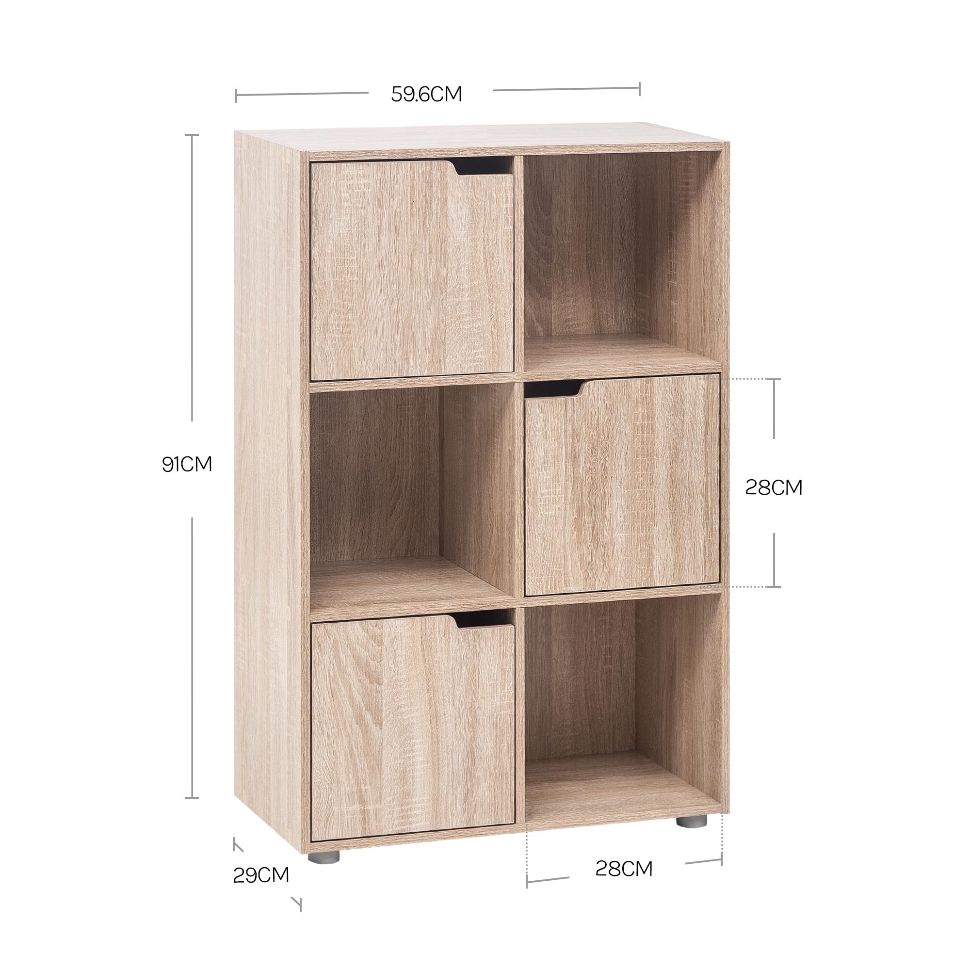 WOLTU Bibliothèque Armoire Etagère de Rangement 59,6x29x91cm en MDF pour Salon Bureau avec 3 Portes 6 Compartiments,Chêne Clair