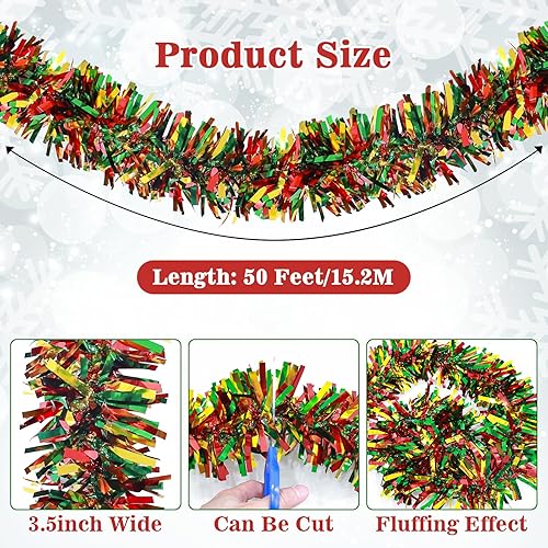 Miniatura 2 de LEASEN Guirnalda de oropel metálico de 50 pies  Adornos colgantes brillantes para árbol de Navidad, suministros de fiesta en casa de vacaciones,