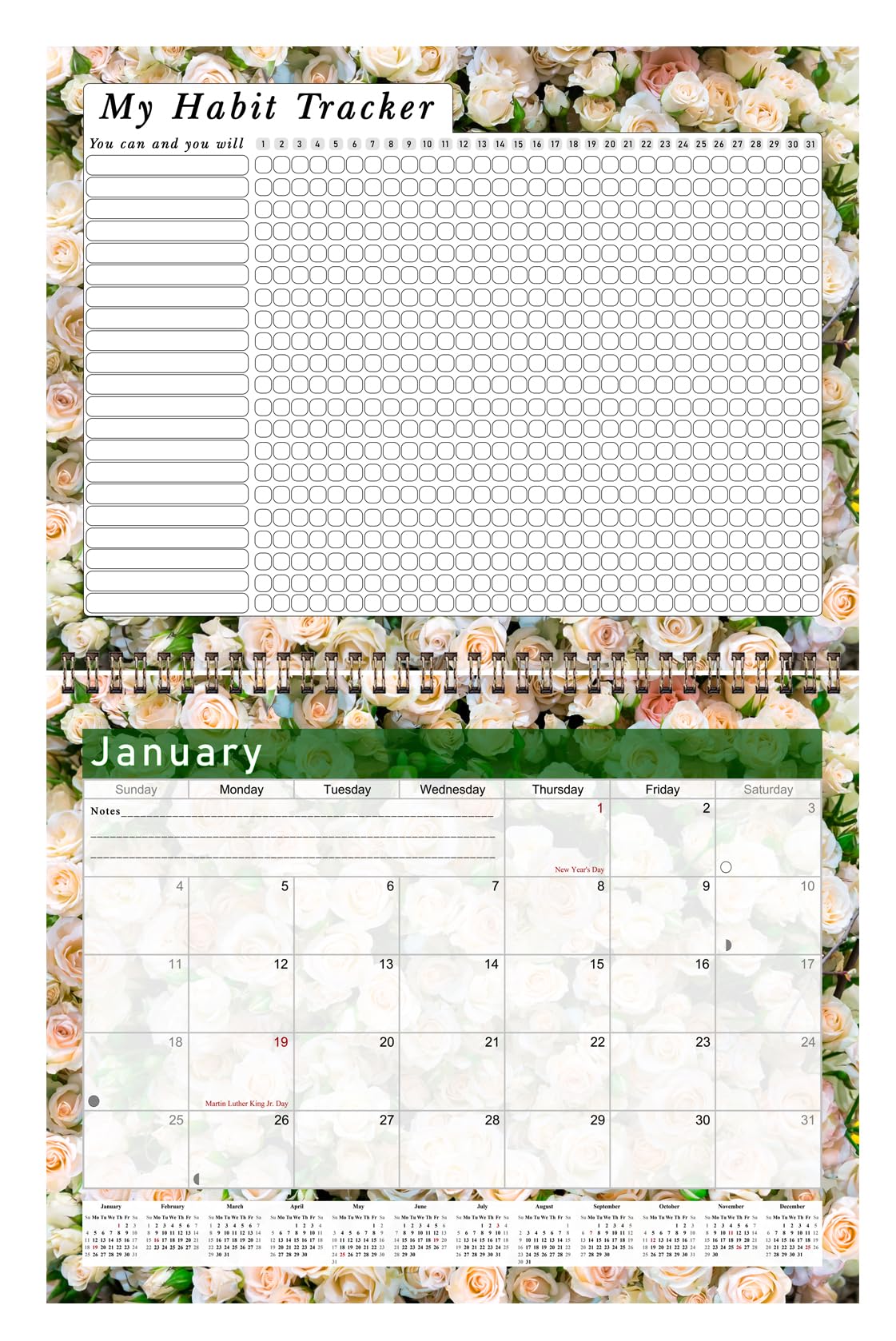 2026 Monthly Desktop/Wall Calendar/Planner - Habit Tracker - Daily, Weekly & Monthly Goal Motivational Habit Tracking Journal Inspirational - (Edition