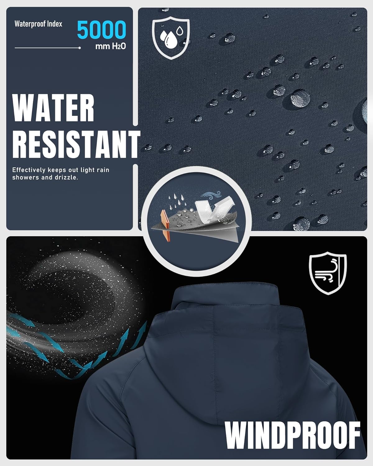 33,000ft Men's Rain Jacket Waterproof Lightweight Raincoat Packable Rain Shell Windbreaker with Hood for Golf Hiking Travel - Image 2