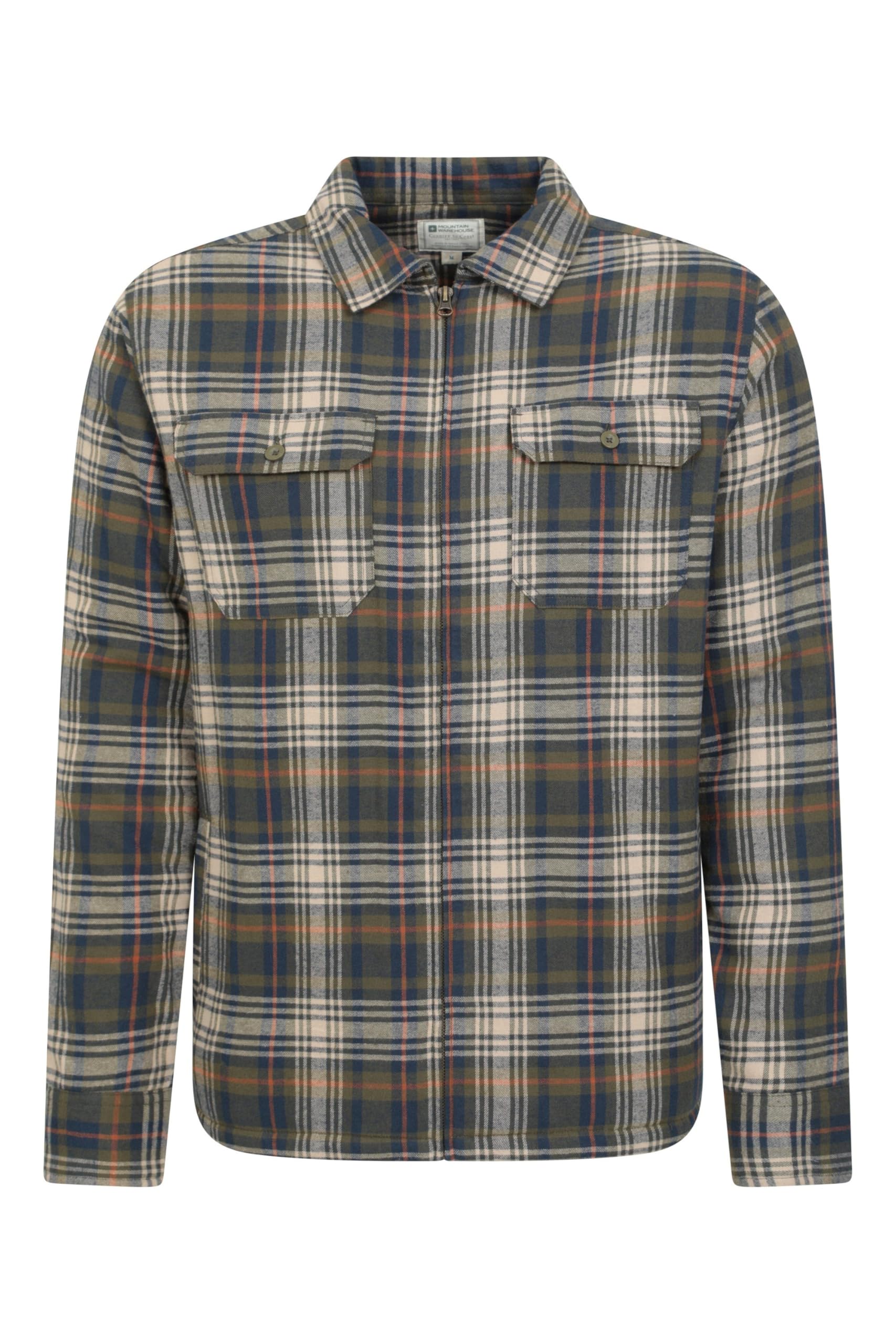 Mountain Warehouse Stream Mens Flannel Lined Checked Shirt with Two Chest Pockets - 100% Cotton - Casual, Warm and Comfortable, Ideal for Walking, The Outdoors and Everyday Use Dark Khaki L