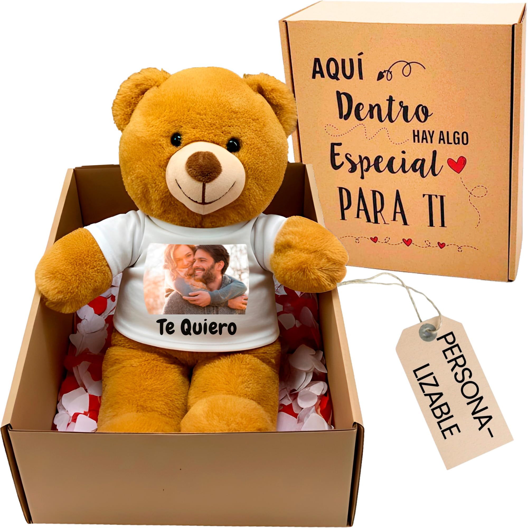 Peluche Personalizado con Foto en Cajita Decorada Regalo Personalizado para Mujer y Hombre | Regalos para Amigas (MARRÓN)