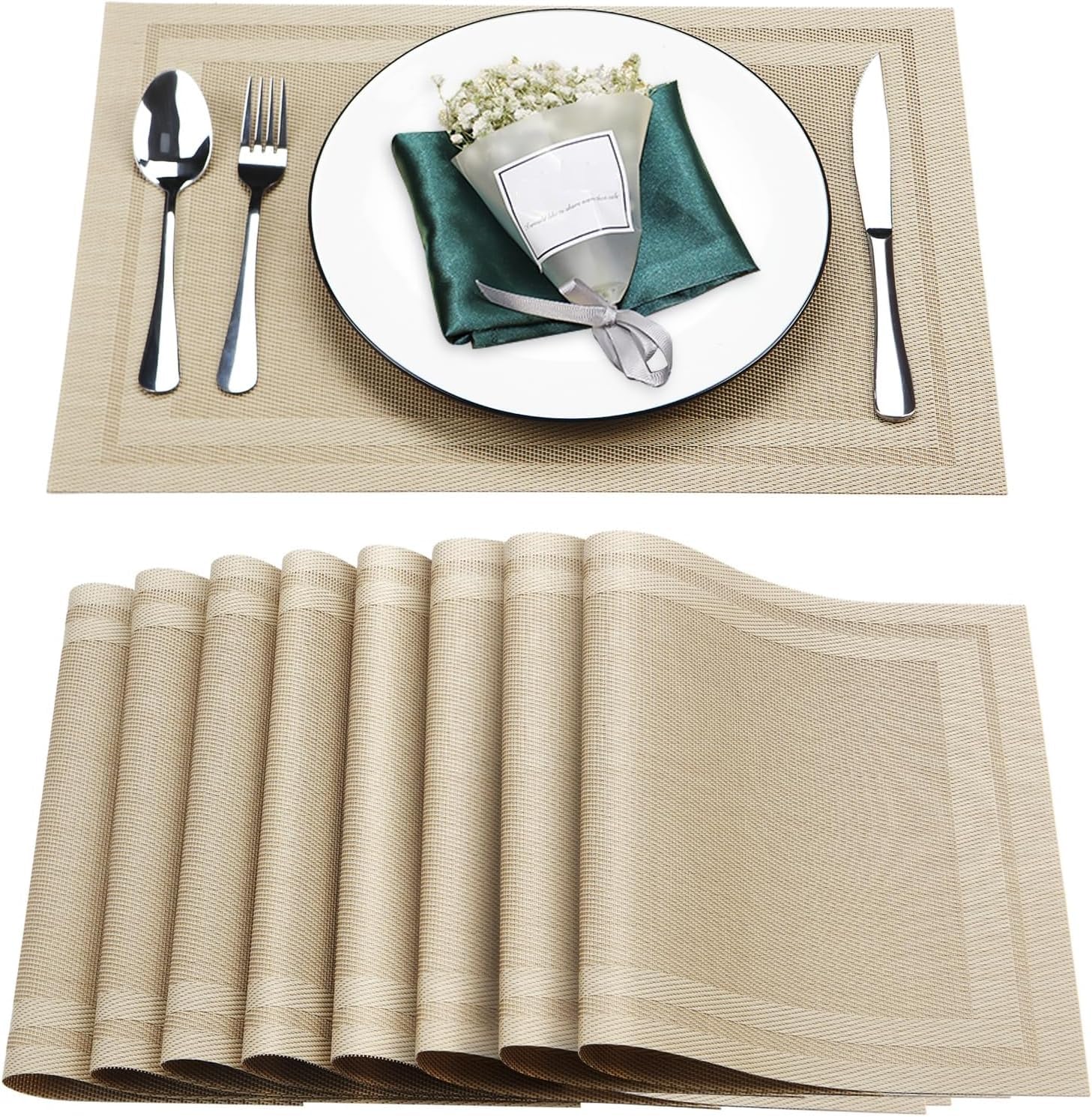 Cilveec Dining Table Mats 6 Pieces, Washable/Heat and Stain Resistant, Indoor/Outdoor Placemats, PVC Table Placemats, Beige/ 6 PCS-image-39