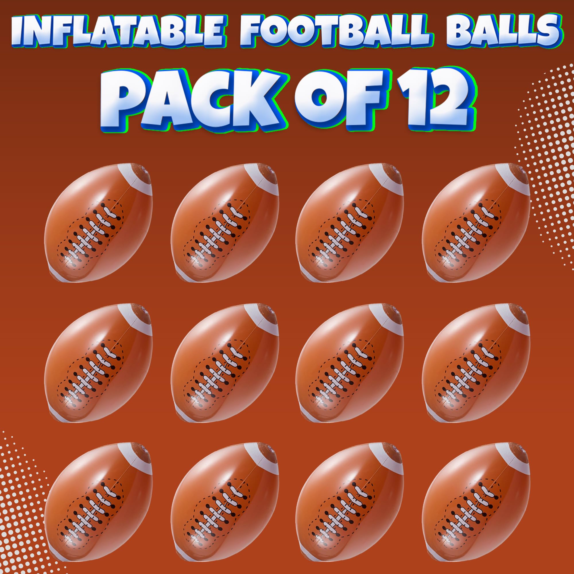 Bedwina 12-Pack 16" Inflatable Footballs for Football Party Decorations & Party Favors – Blow-Up Sports-Themed Beach Balls for Game Day & Birthday Supplies, Goodie Bag Stuffers
