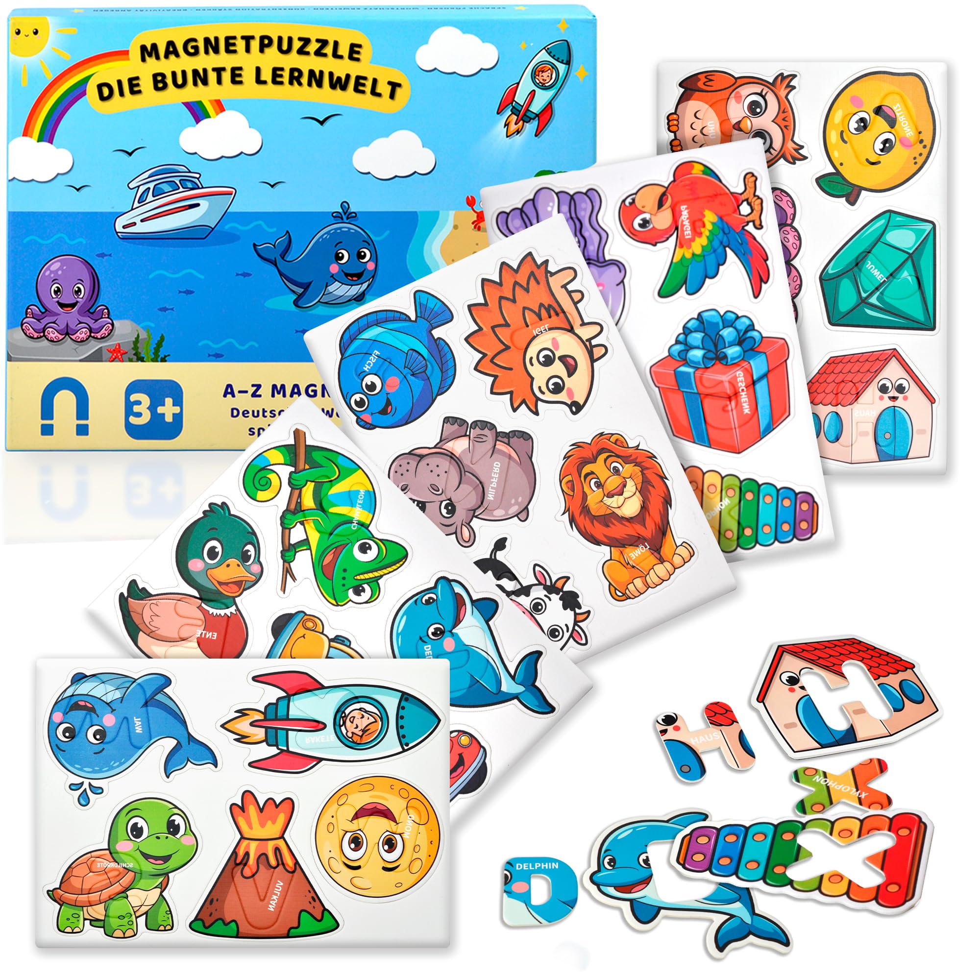 Magnetbuchstaben Puzzle für Kinder ab 3 Jahren – Alphabet Puzzle A-Z zum Buchstaben Lernen & Zuordnen – Montessori Lernspielzeug für Kindergarten & Vorschule – Geschenk für Mädchen & Jungen