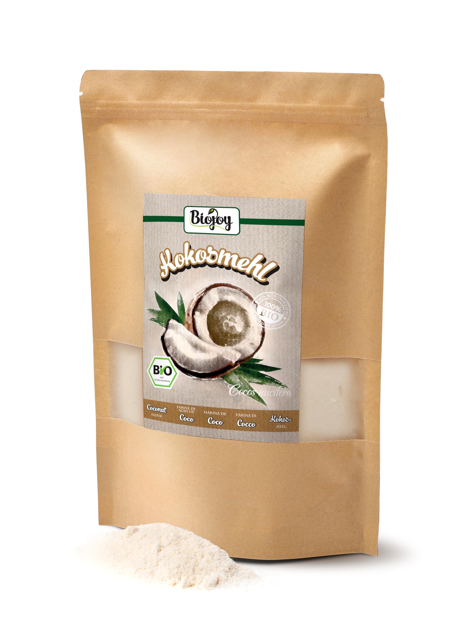 Biojoy Mąka kokosowa BIO, częściowo odtłuszczona, bez dodatku cukru, 1 kg | Ze Sri Lanki, naturalna, idealna do pieczenia