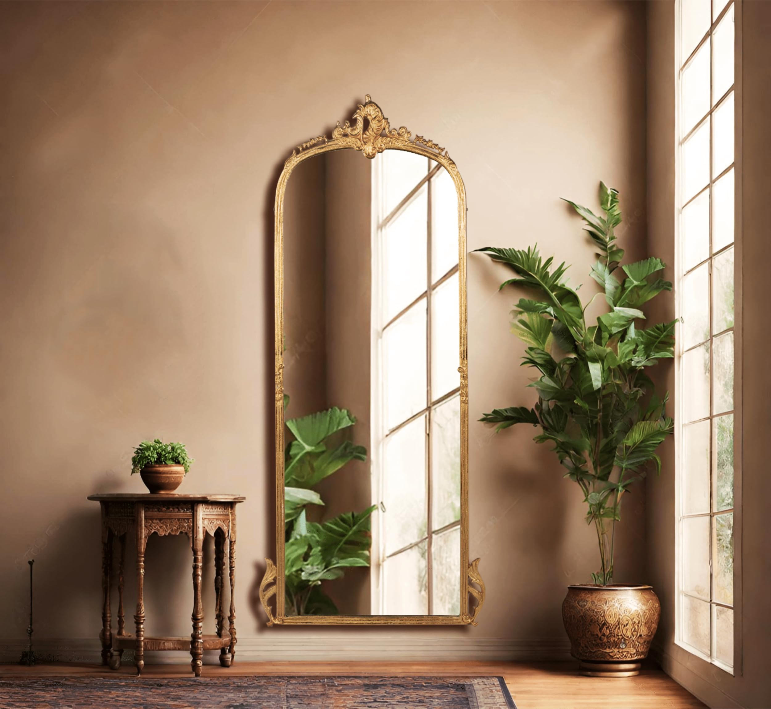 Gharaana Victorian Arched Full-Length Mirror for Living Room, Full-Length Mirror for Bedroom | Standing Mirror | Glam Gold (60x24)-image-3
