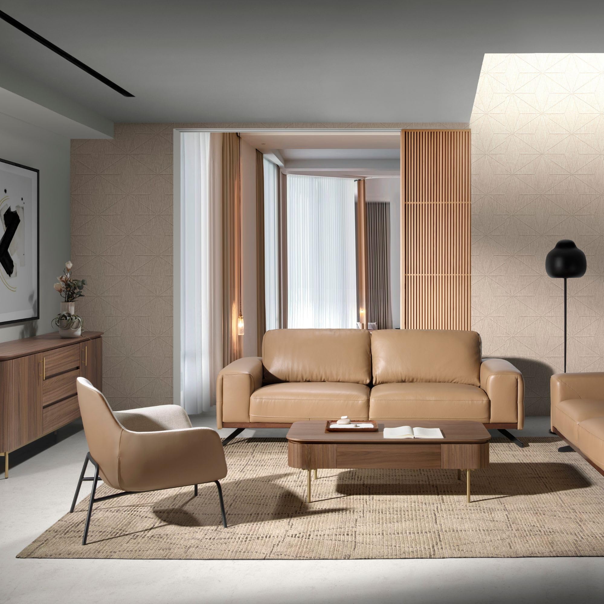 Ángel Cerdá - Tavolino Rettangolare in Noce e Acciaio Dorato con Cassetto Centrale - Tavolino Moderno ed Elegante - Originale e Versatile - Materiali Resistenti - 120 x 60 x 37 cm
