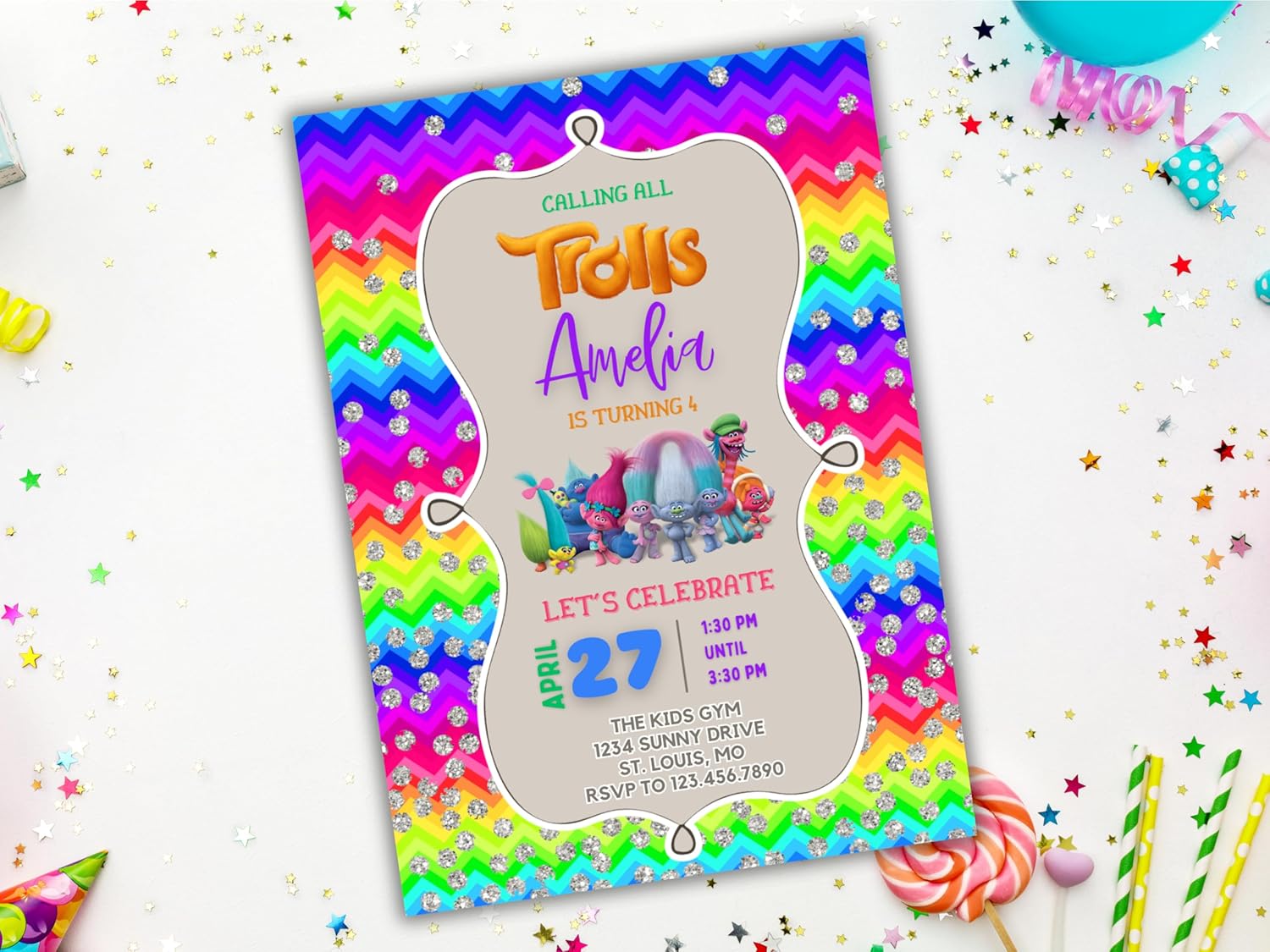 Customized - Birthday Invitation - Trolls, Personalized (20 Count with envelopes)