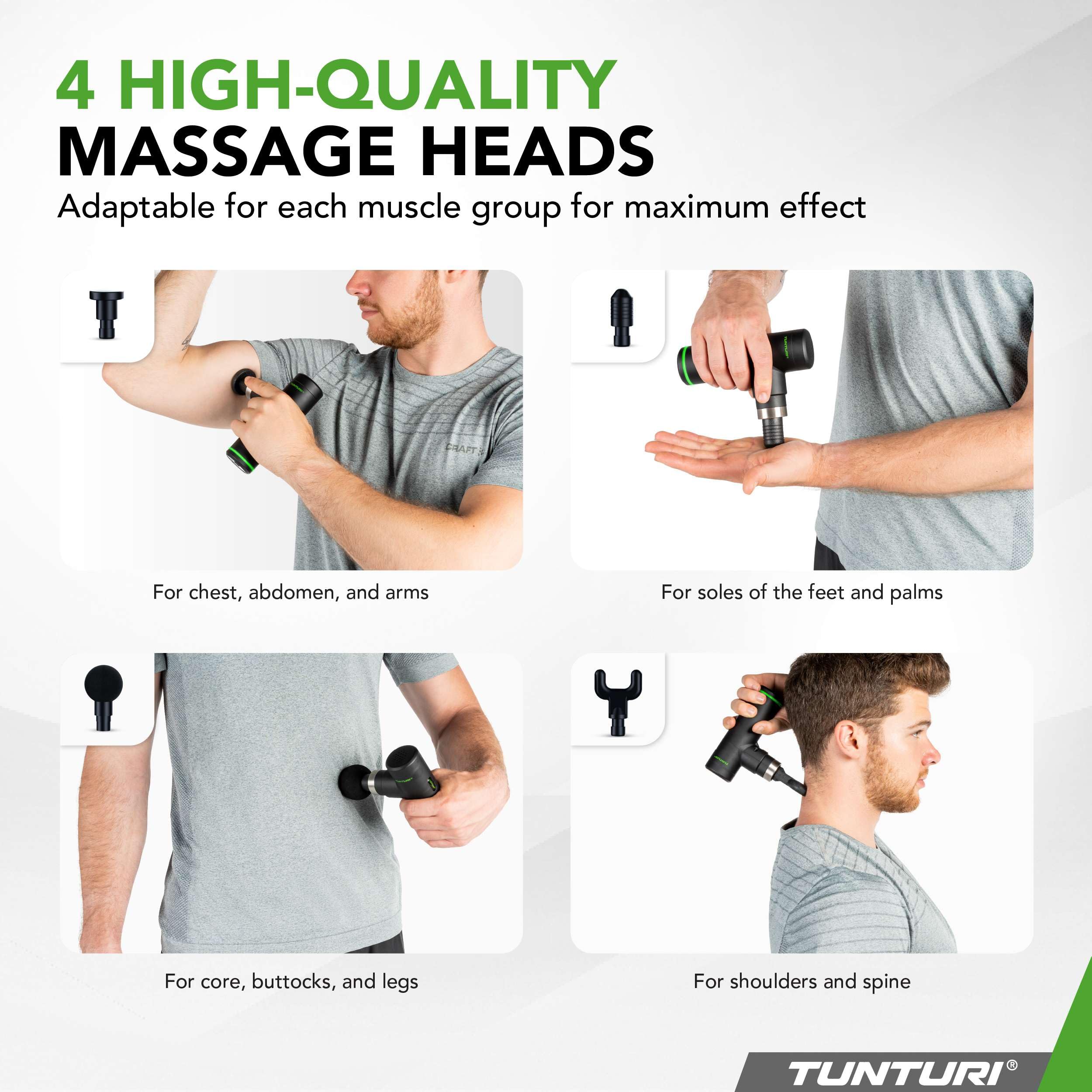 Tunturi Massage Gun Mini - Appareil de massage - Pistolet de massage - Rechargeable - 4 accessoires et étui inclus