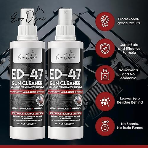 Miniatura 5 de Evo Dyne Paquete de 2 limpiador de pistolas en aerosol (8 onzas por botella), fabricado en Estados Unidos, lubricante y limpiador de pistolas todo