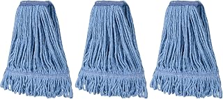 Matthew Cleaning Heavy Duty Mop Head Commercial Replacement for General and Floor Cleaning , Wet Industrial Blue Cotton Looped End String Head Refill (Pack of 3) Blue