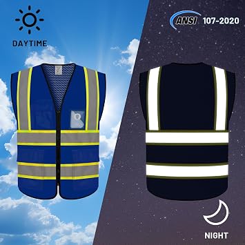 High Visibility Vest for Men Women, Reflective Safety Vest, Blue, 2XL