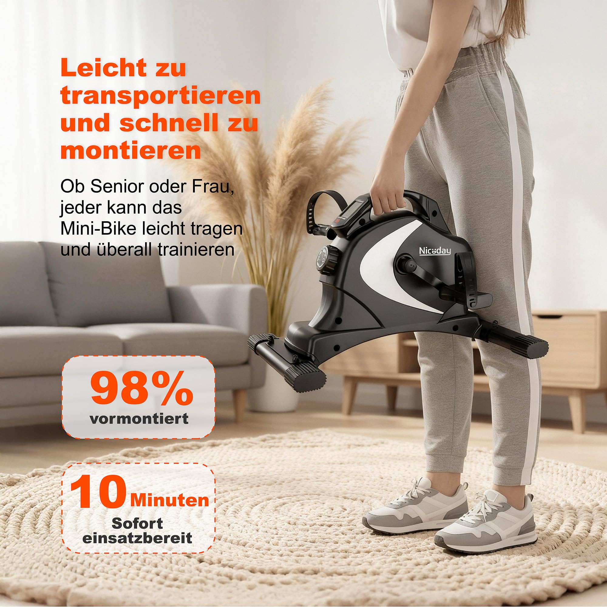 Niceday Pedaltrainer für Arme und Beine mit 8 Magnetstufen und LCD Display | Leiser Beintrainer mit LCD und Tragegriff, perfekt für Senioren, Büroarbeit und gelenkschonendes Training im Sitzen geeignet