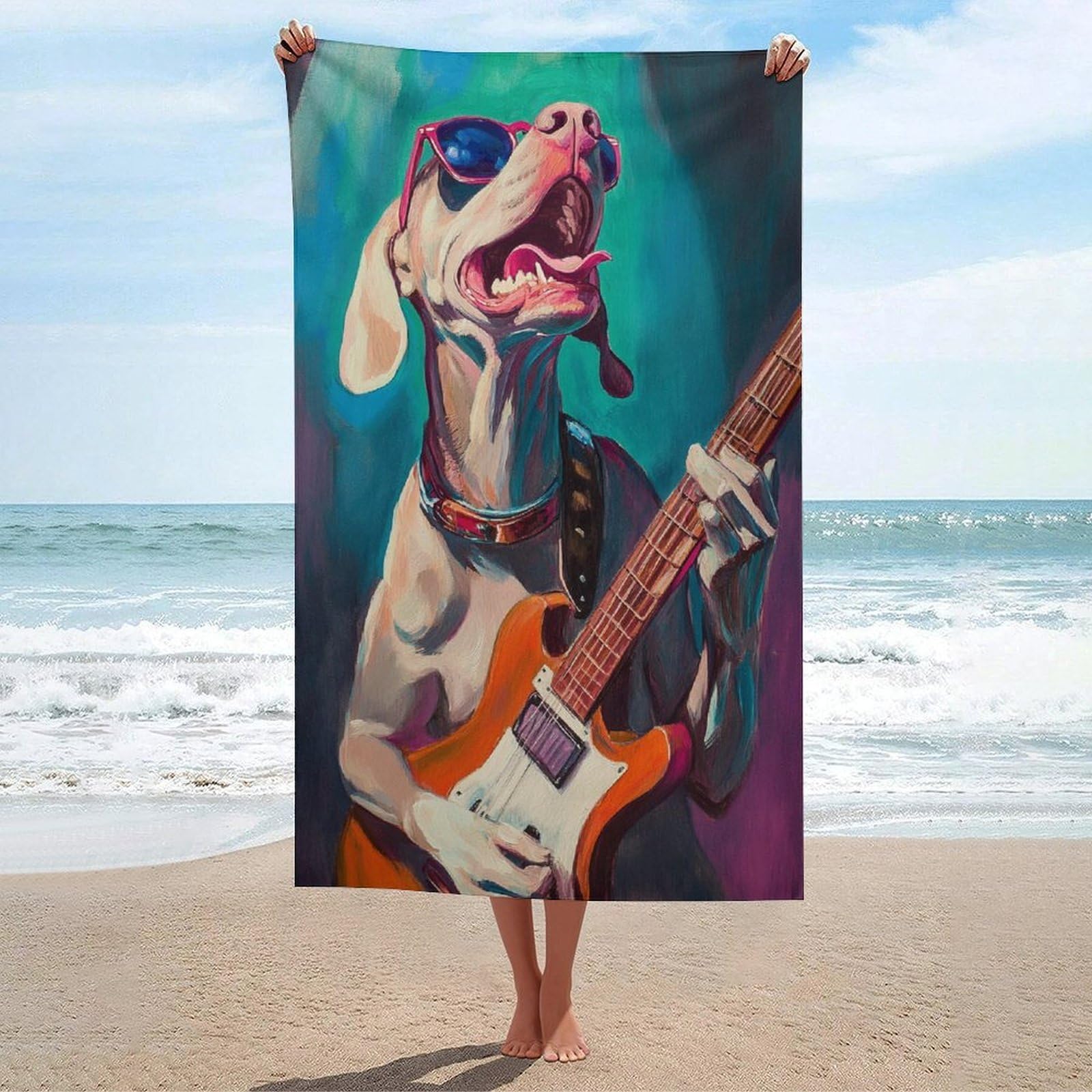 Serviette de plage sans sable Rock Star Dog pour vos séances de fitness en plein air