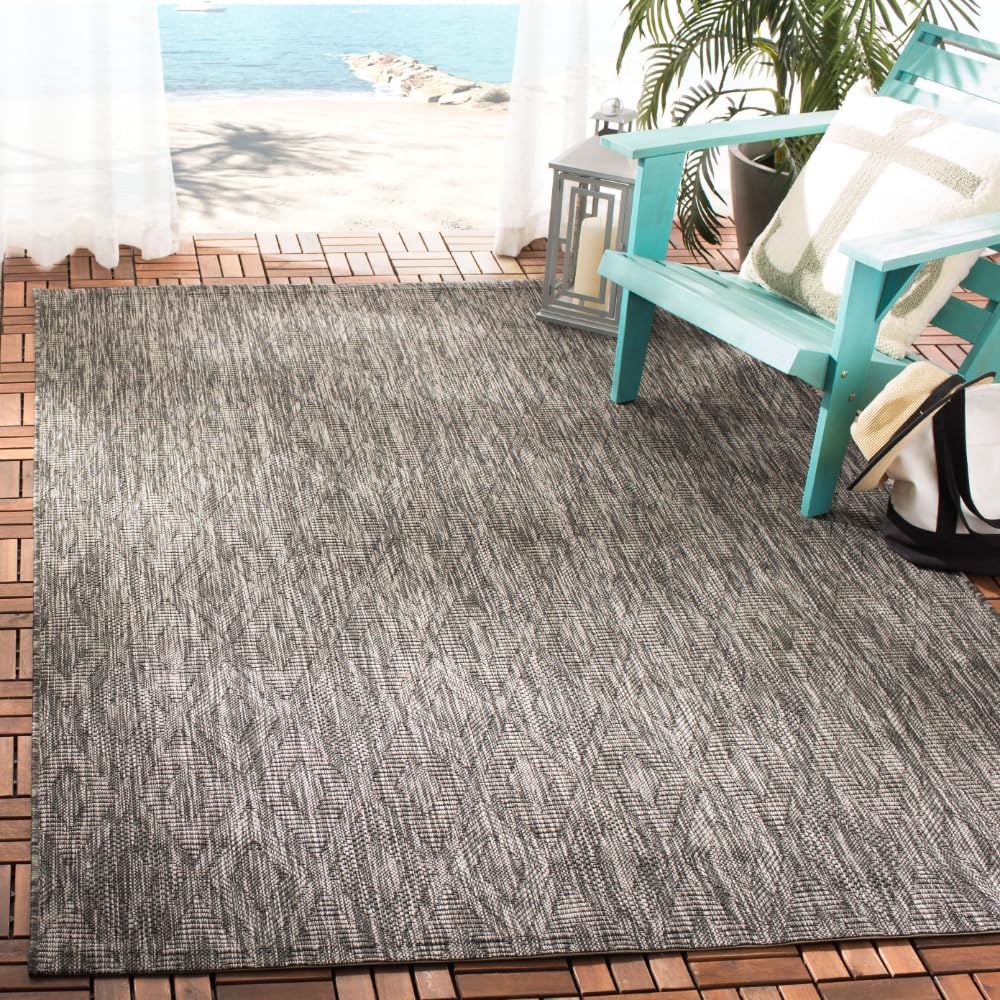 Safavieh Alfombra Contemporáneas para Sala de Estar, Comedor, Dormitorio - Courtyard Collection, Pelo Corto, Negro y Negro, 160 X 231 cm