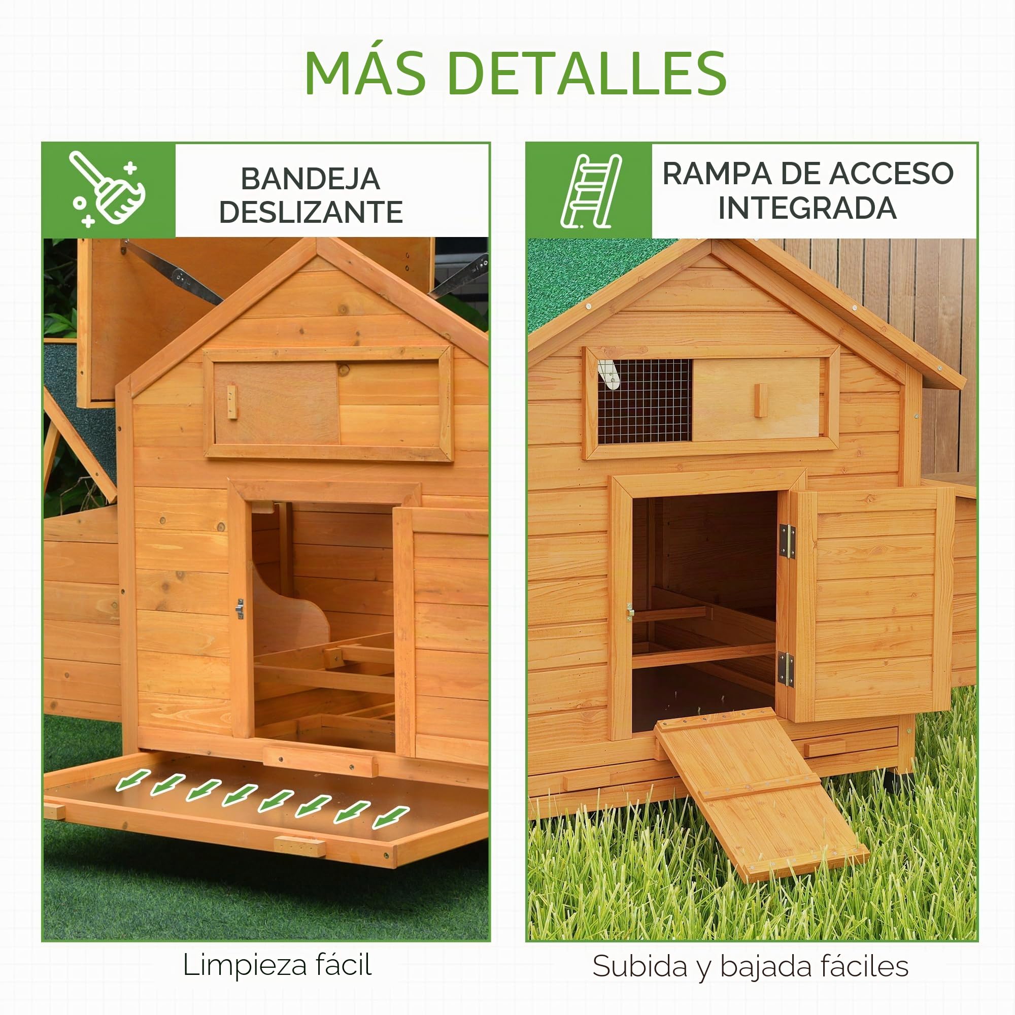 PawHut - Gallinero de madera para 4 gallinas, jaula para gallinas, tejado impermeable y abrasador, cajón extraíble, gallinero exterior para animales pequeños, 150 x 100 x 96,5 cm, color amarillo