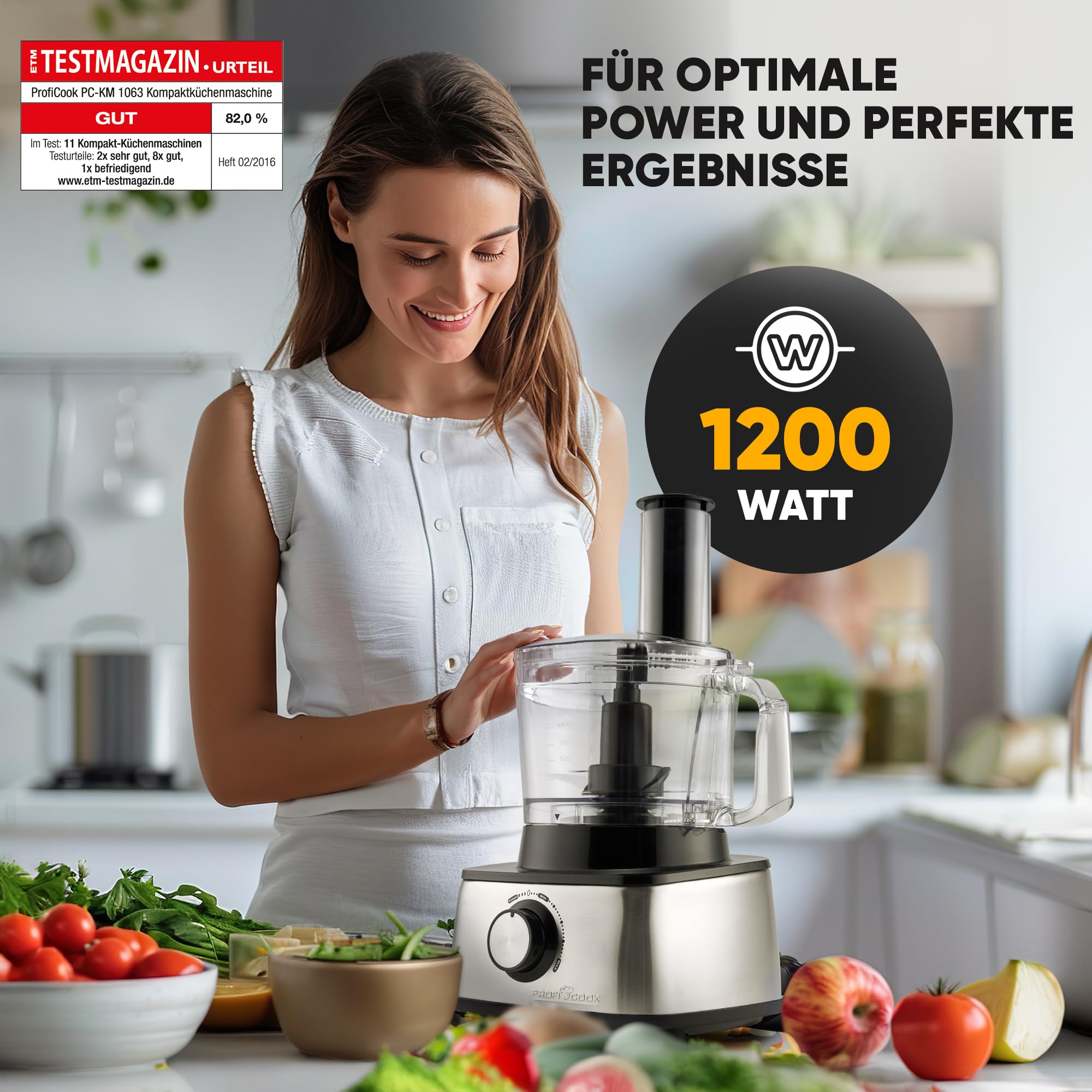 Robot da cucina ProfiCook® 3in1 | frullatore, robot da cucina e spremiagrumi | 1200W | trita, grattugia, impasta | Velocità variabile | apertura di riempimento | 11 accessori inclusi | PC-KM 1063