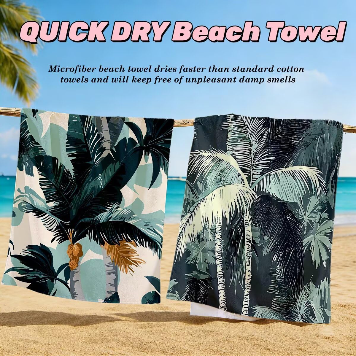 Toalla Playa 80x160 cm, Toalla Gimnasio Microfibra Secado Rapido, Juego de 2 Antiarena Toallas de Playa, Ligera Compacta Toallas Microfibra Grande para Viaje, Regalo Hombre Regalo Mujer (Árbol) -4975