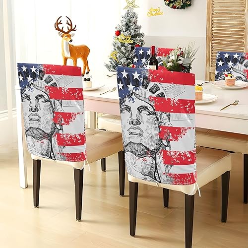 Miniatura 4 de 4 de julio, Día de la Independencia Americana, funda decorativa para silla de comedor suave para reuniones familiares, funda de silla de comedor