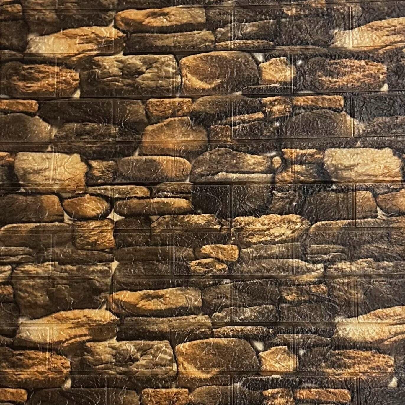 Panele ścienne 3D, wykończenie pasków, efekt kamienia, ciemny kamień, samoprzylepne, naklejki ścienne, wodoodporne, PCV, 77 cm x 70 cm x 2 mm (10 sztuk, drewno)