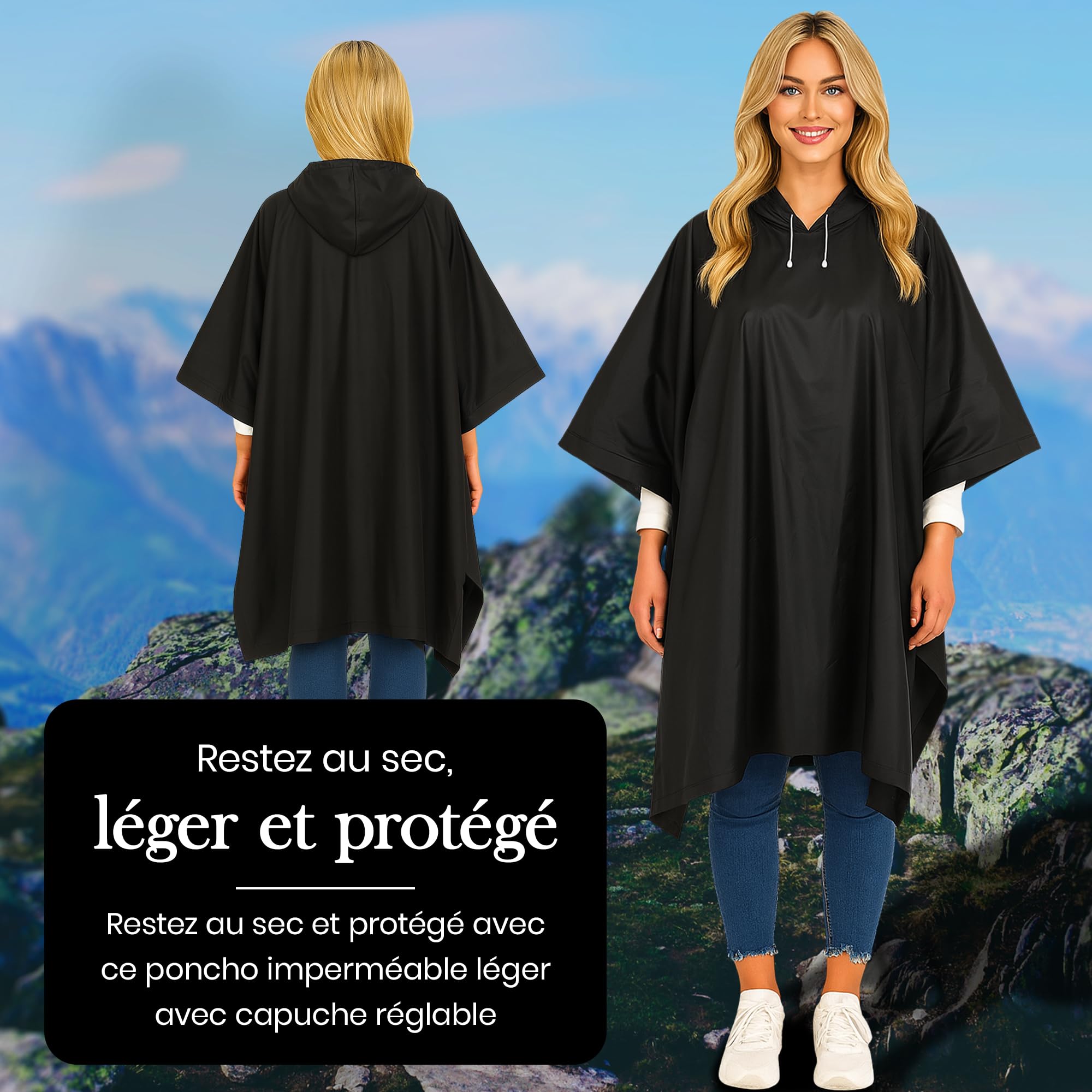 REDSTAR Poncho Pluie Imperméable Femme et Homme avec Capuche - 2 pièces, Enfilage par la tête, Poncho de pluie long pour adultes, Pliable, Pour festival, randonnée, visites, vélo