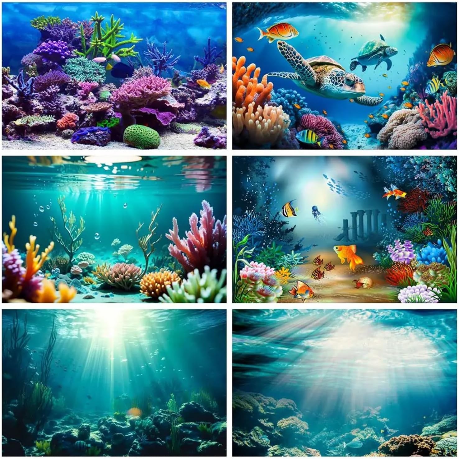 Underwater World Seabed Backdrop Photography Ocean Undersea Fish Coral Aquarium Fish Tank Background(Color13,300X200cm)