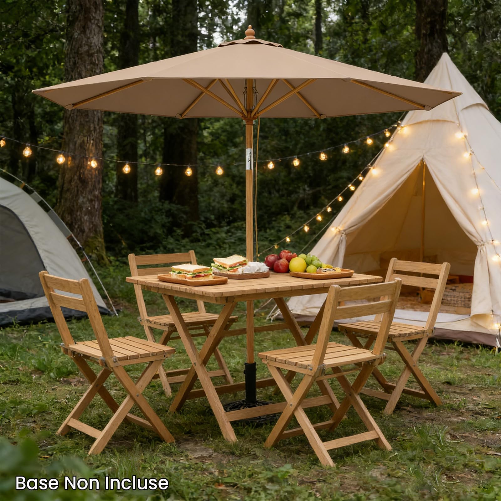 RELAX4LIFE Parasol Inclinable 270CM en Bambou, Parasol de Jardin Extérieur, 8 Baleines, Inclinaison 30°, Dessus Ventilée, Levage à Corde, 3 Positions, pour Jardin Terrasse Plage (Kaki)