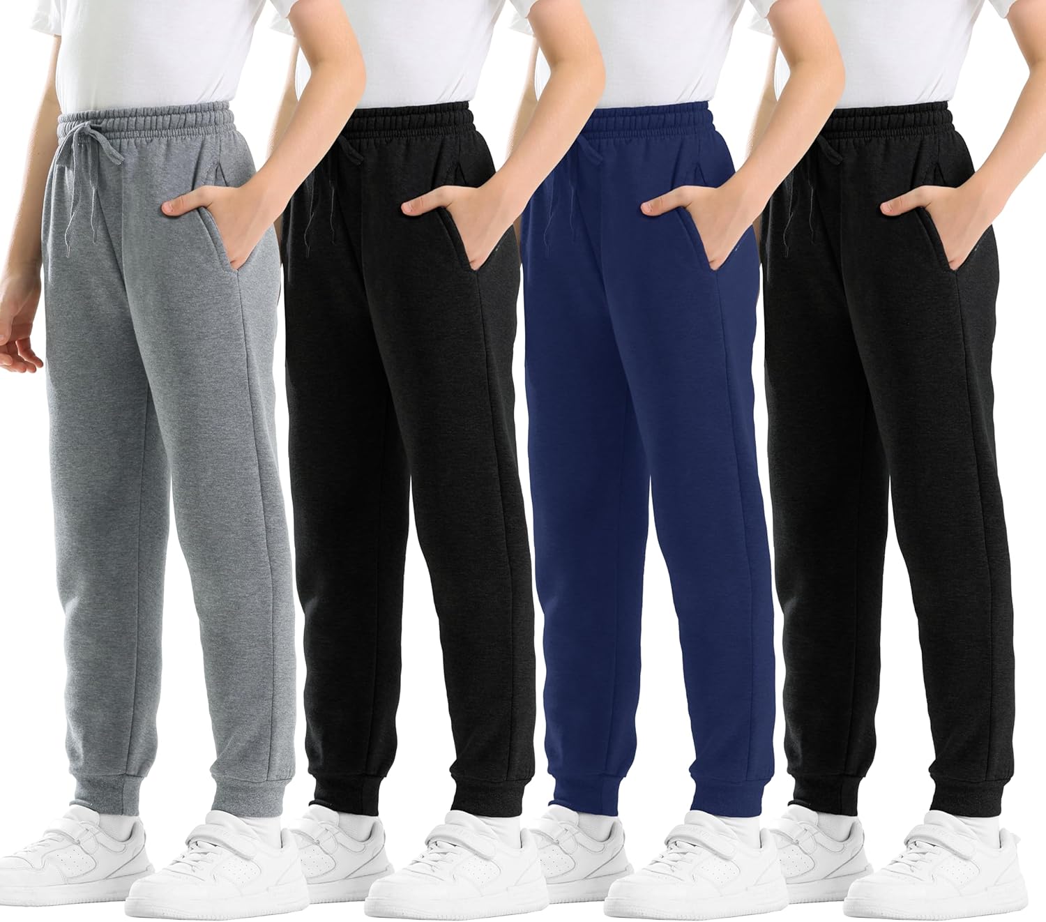 Rolimaka 4 Pcs Boys Sweatpants Soft Fleece Lined Youth Basic Athletic Jogger Pants with Pockets Trousers for Boys