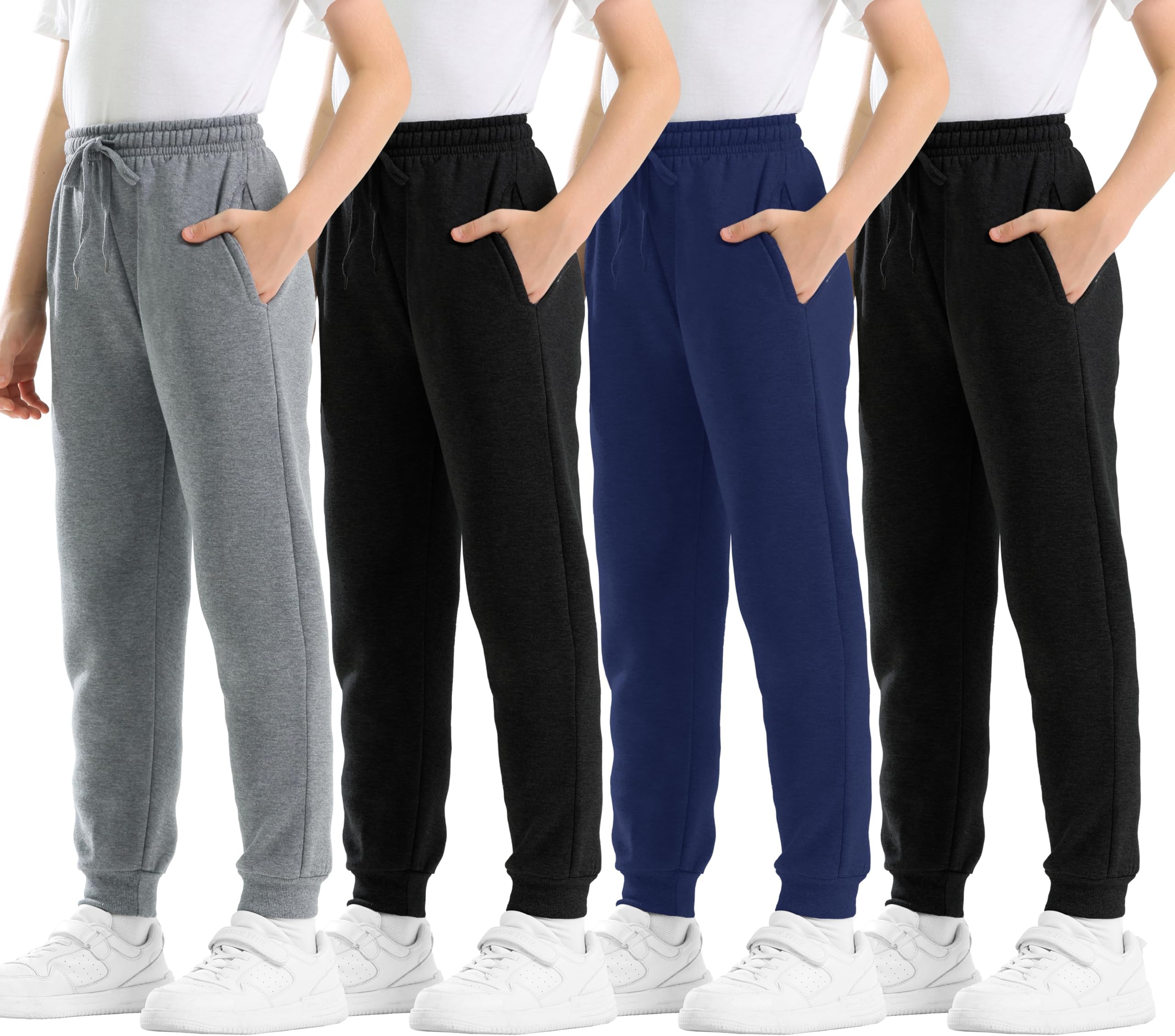 4 Pcs Boys Sweatpants Soft Fleece Lined Youth Basic Athletic Jogger Pants with Pockets Trousers for Boys
