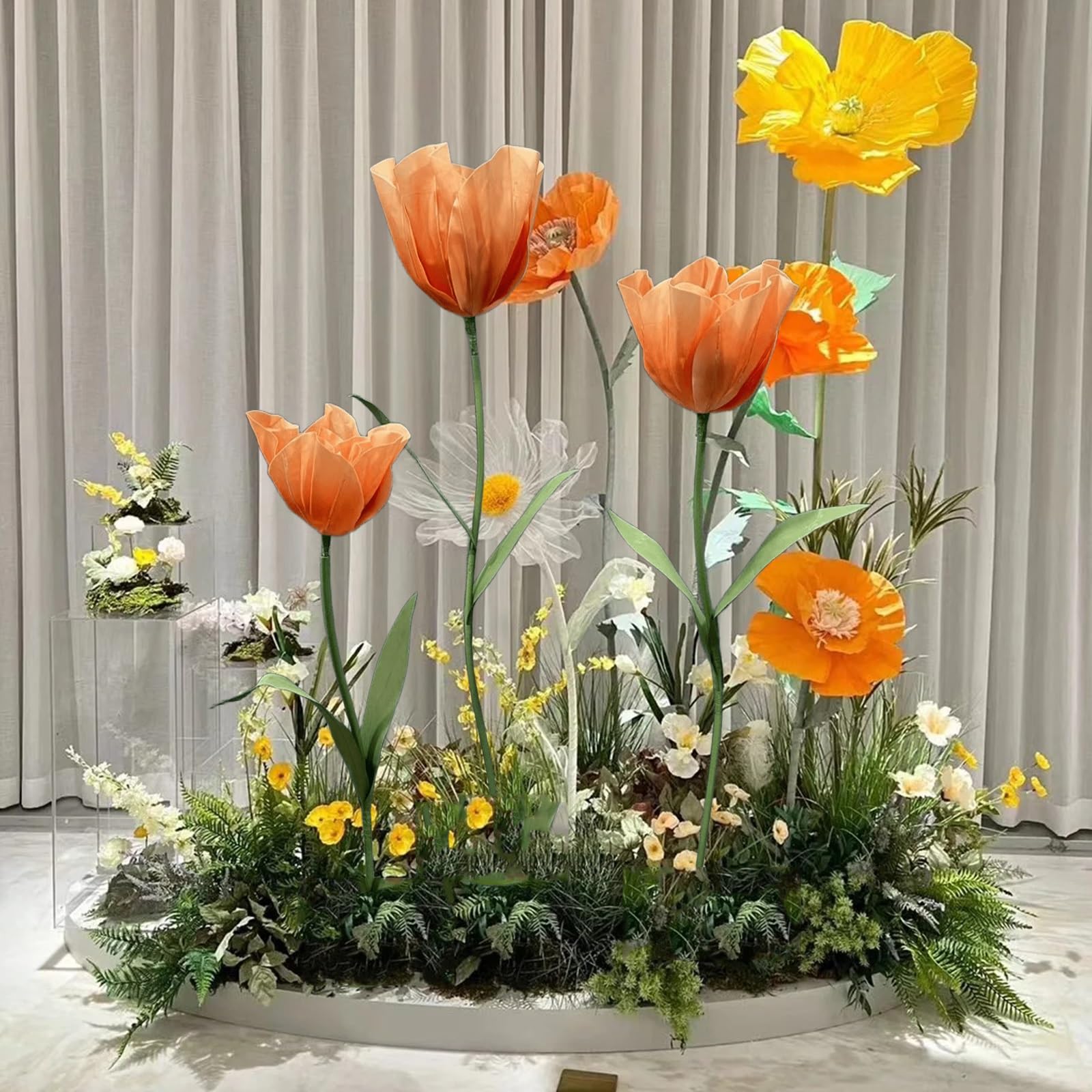 Flores Gigantes para Decoracion - Juego de 3 tulipanes artificiales de EVA impermeables con tallo flexible y base para bodas, recepciones, cumpleaños, Pascua, día de la madre