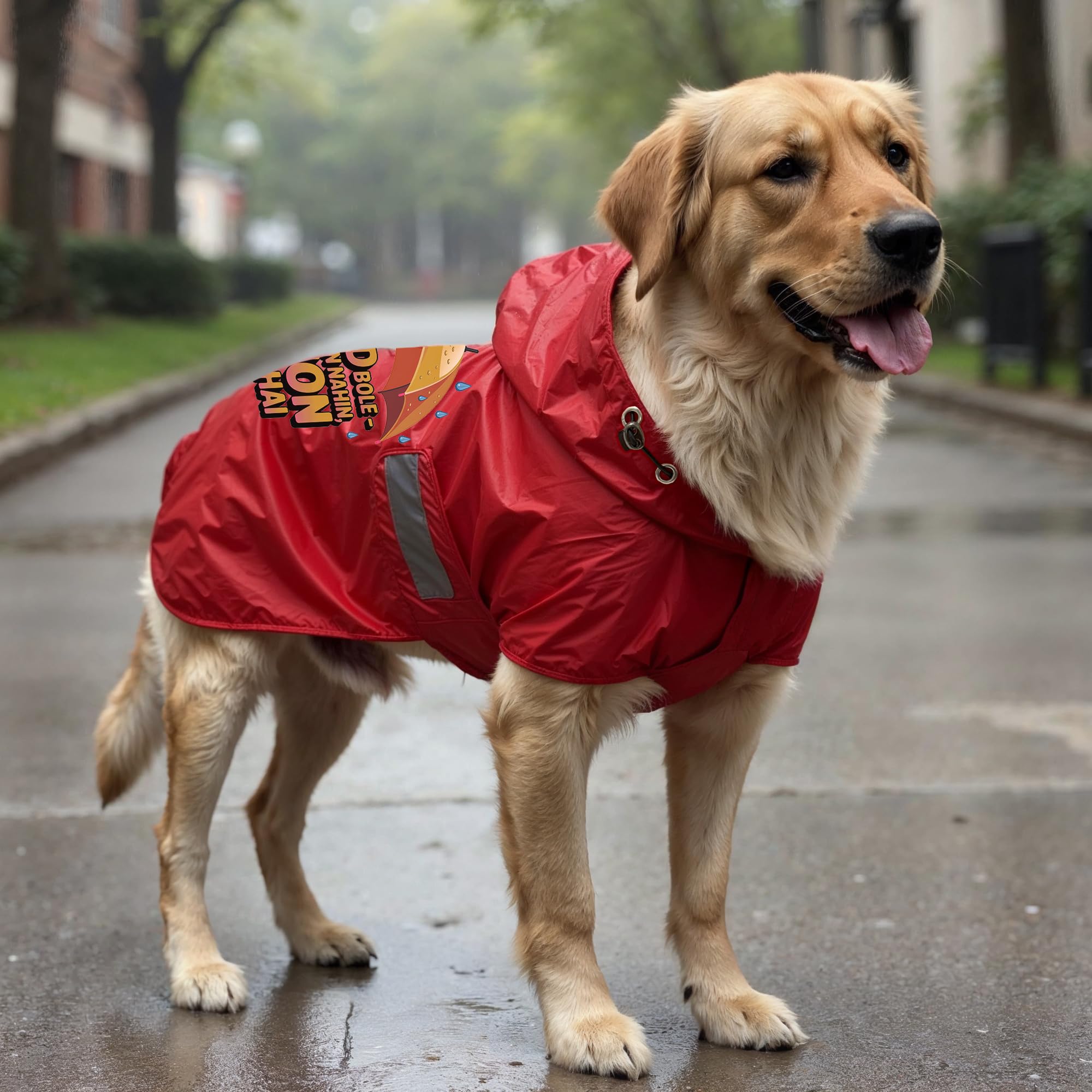 WOW DOG RainRuff Har Boond Bole Dog Raincoat - Size 24 Inch 4XL | Red Waterproof Jacket with Printed Quote, Hoodie & Reflective Trim (Back: 24", Neck: 17.5", Girth: 30") 1