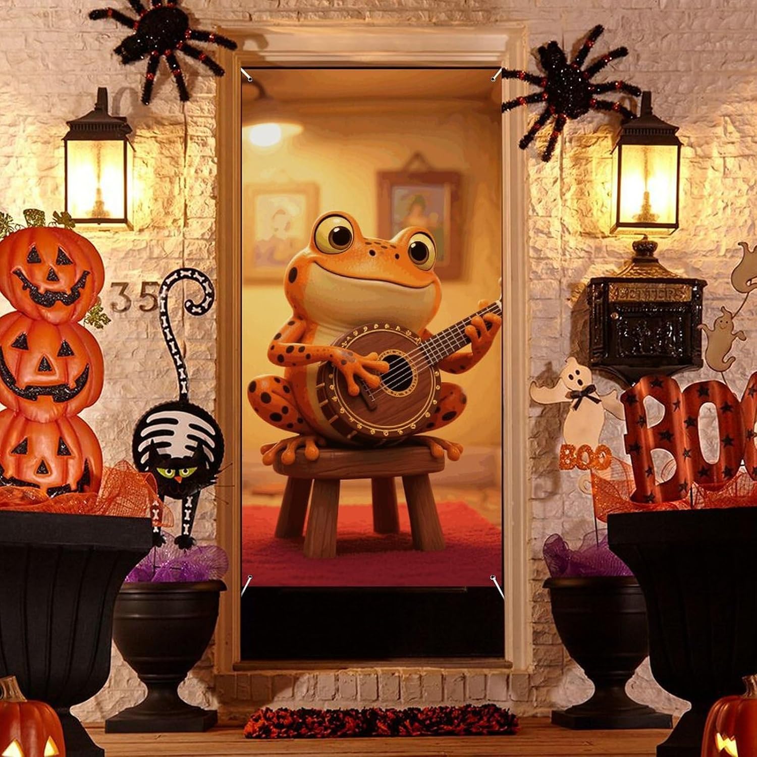 Frog Playing Banjo Decoration Door Banner Welcome Door Cover image 4