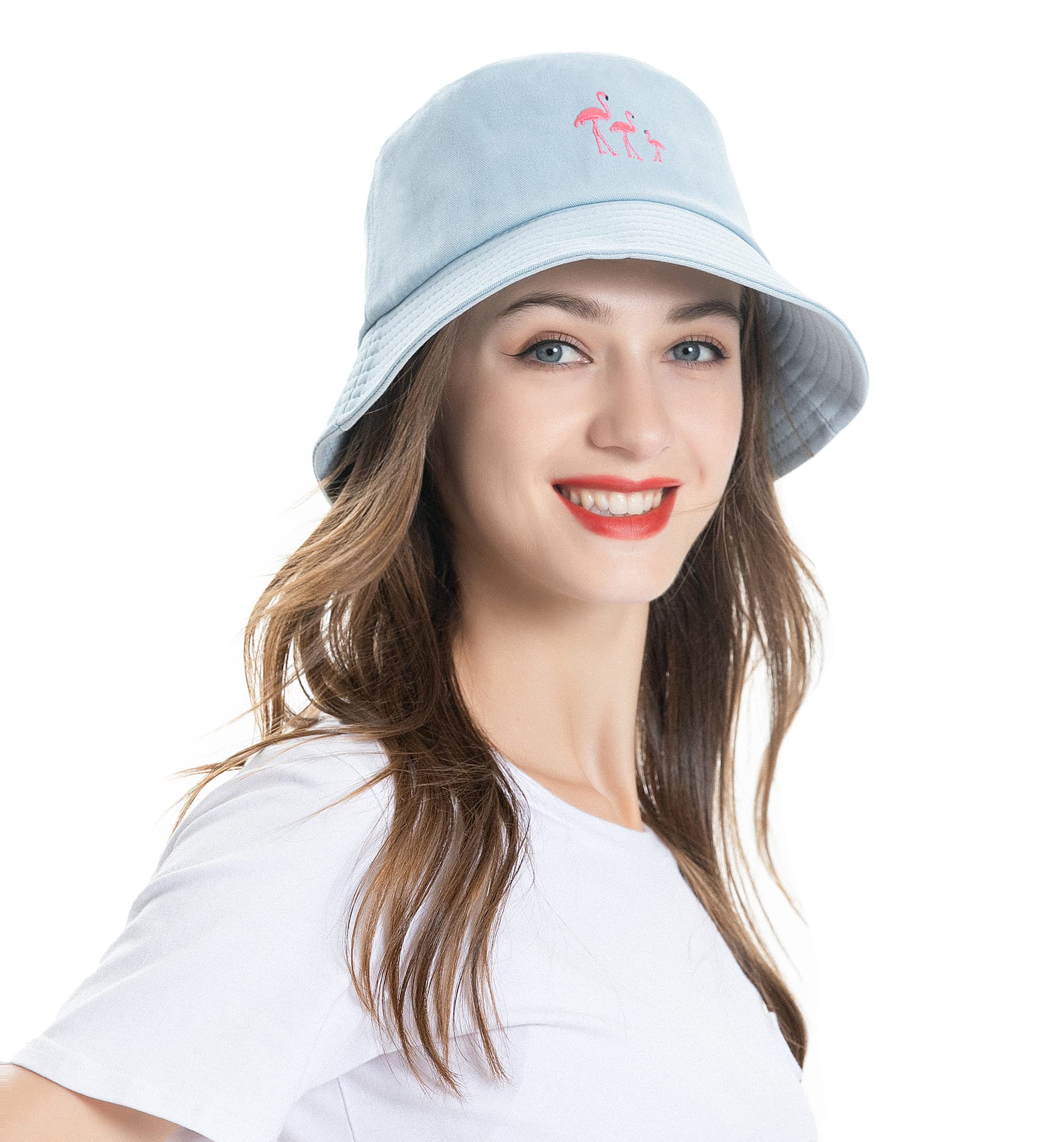 ZLYC Unisex Fashion Embroidered Bucket Hat Summer Fisherman Cap for Men Women Teens Blue Flamingo, One Size - Image 2