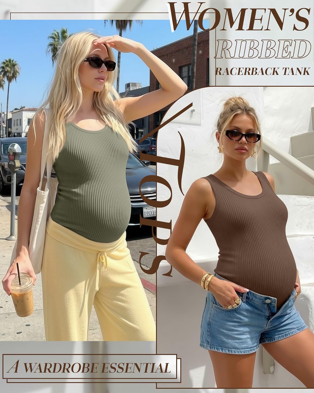 3 Pack Women's Maternity Tank Tops Sleeveless Racerback Summer Pregnancy Shirts Ribbed Knit Mama Clothes