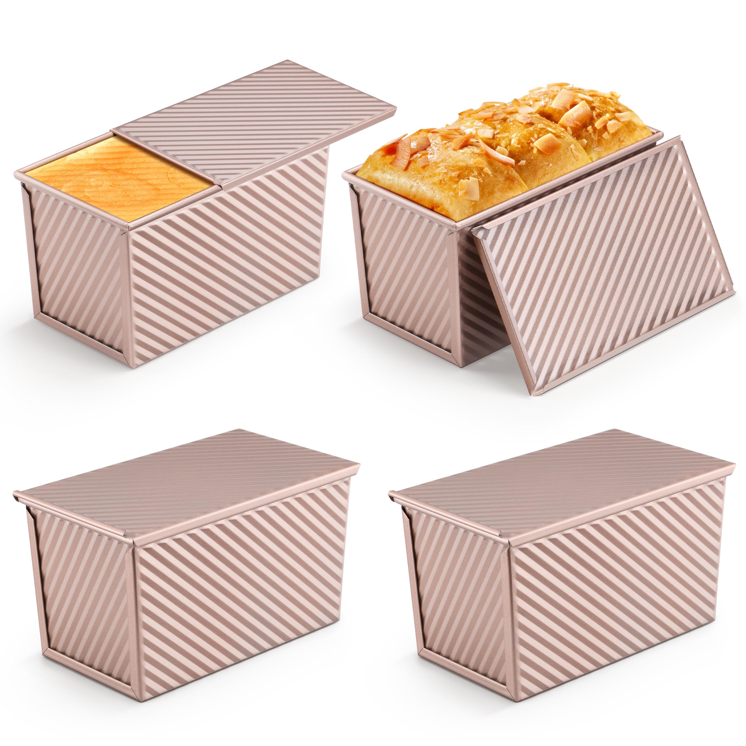 LIANYU 4 Pack Pullman Bread Loaf Pan with Lid, 1 LB Nonstick Sourdough Pans