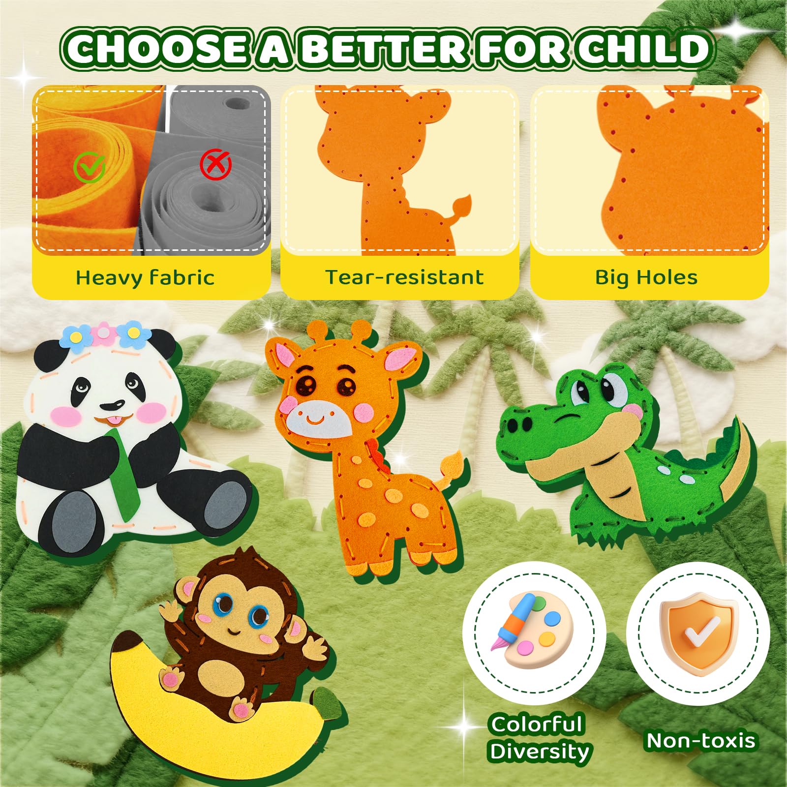 powerful xishan Kit de costura para niños, manualidades de fieltro de | 7 proyectos de animales de fieltro gruesos y fáciles para principiantes, juego de manualidades de costura