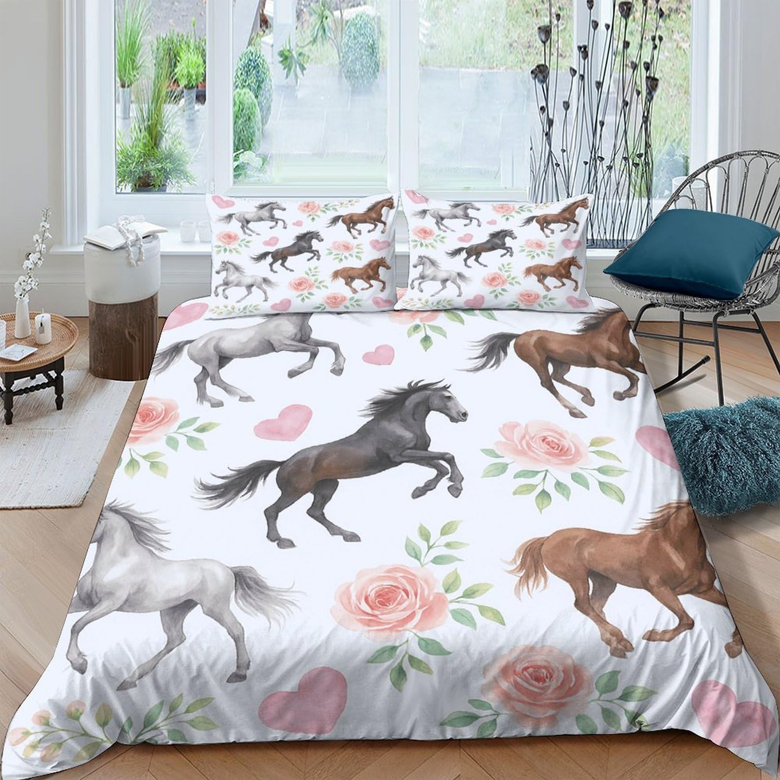 Ctjqhvkz Style-1 3D Printed Running Horse Fitted Sheet Microfiber Floral Bed Cover For Bedroom Dorm Mattress Protection Decor Single（135X200cm）
