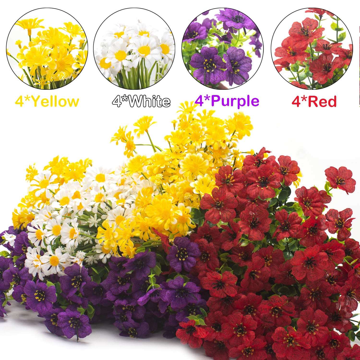 AITISOR Künstliche Blumen für den Außenbereich, UV-beständig, realistische Kunstpflanzen mit bunten Gänseblümchen für Veranda, Terrasse, Hof, Garten, Frühlingsdekoration (Blumenkasten und Pflanzgefäße
