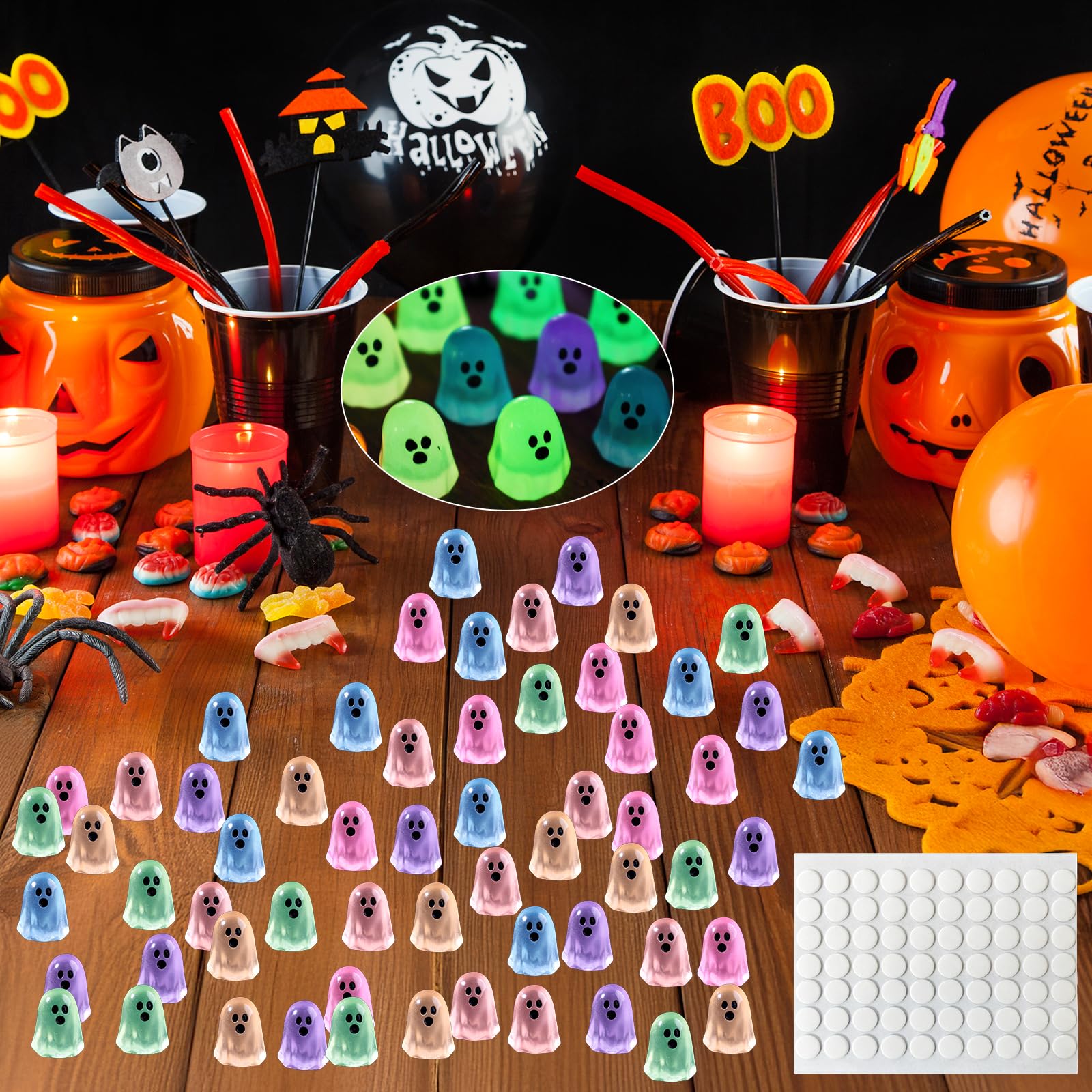60Pcs Halloween Mini Ghosts Figures, Luminous Ghost Miniature Figurines, Mini Resin Ghost Ornament Glow in The Dark, Halloween Tiny Ghost Decor for Fairy Garden Dollhouse Outdoor Landscape