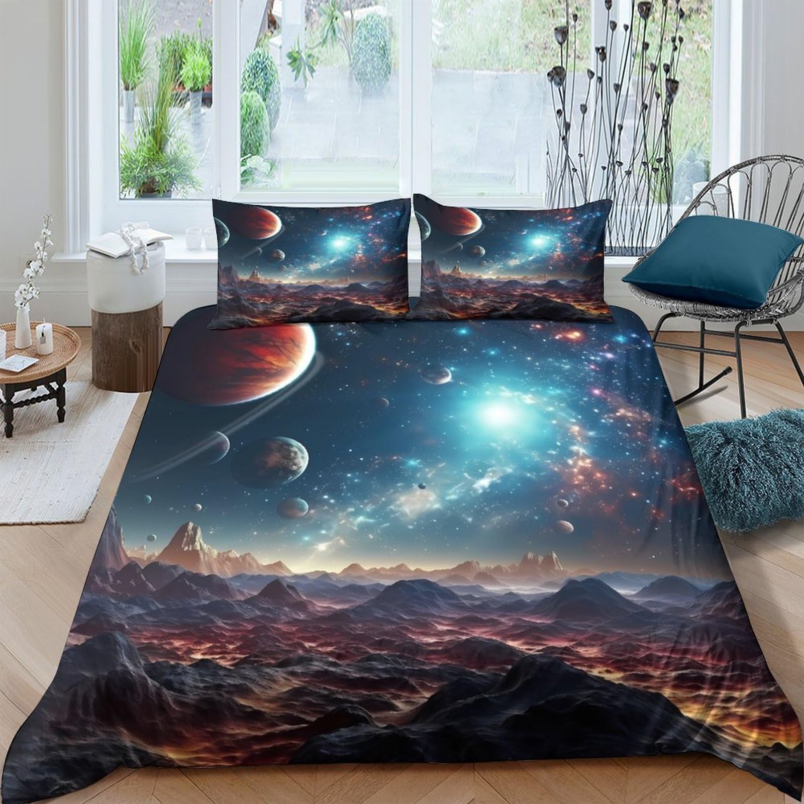Ctjqhvkz Style-6 3D Printed Galaxy Starry Sky Fitted Sheet Microfiber Soft Anti-Slip Cosmic Nebula Mattress Cover Bedroom Décor Single（135X200cm）