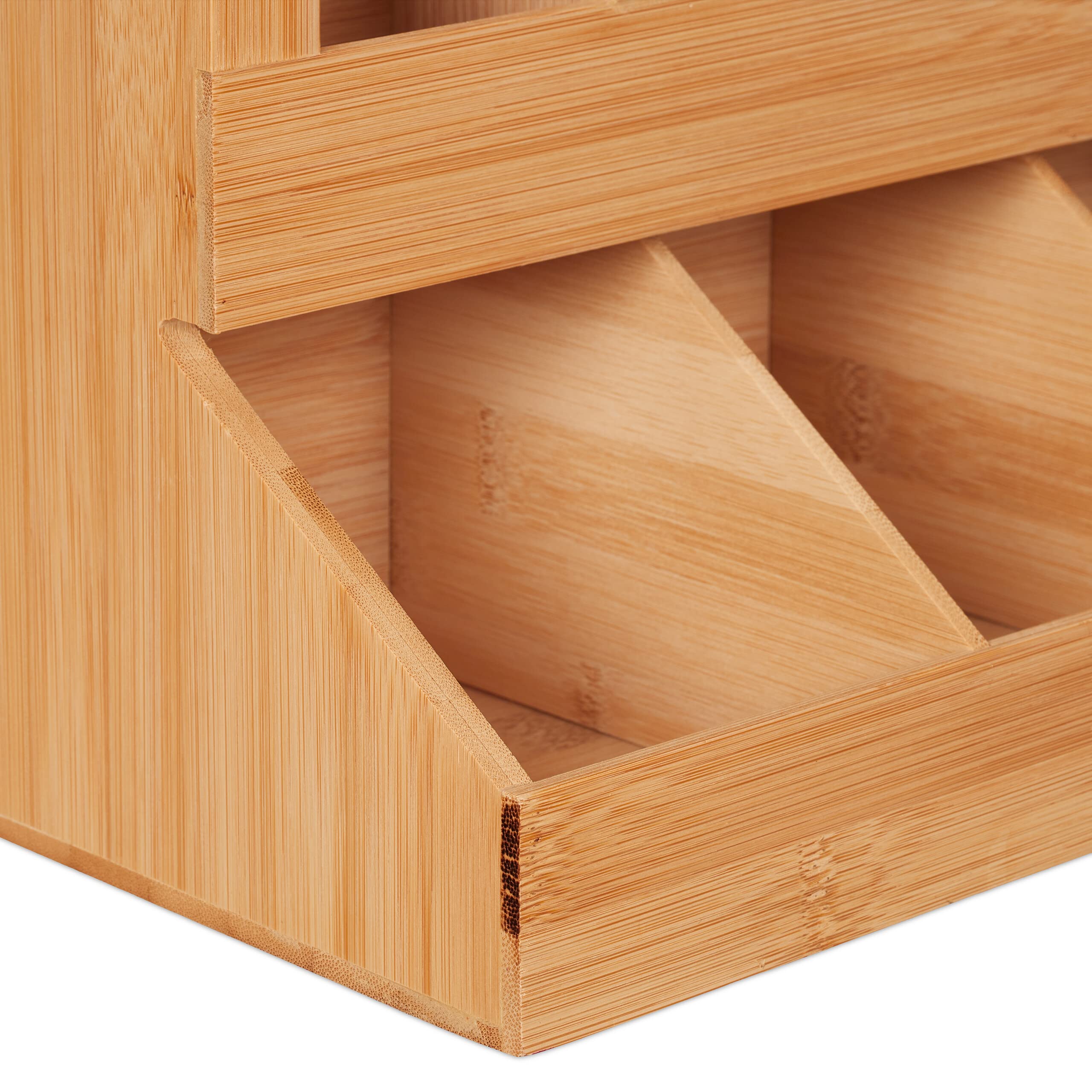 Relaxdays Organiseur Accessoires café, 6 Compartiments, Bambou, H x L x P : 29,5 x 34,5 x 17 cm, Distributeur, Nature