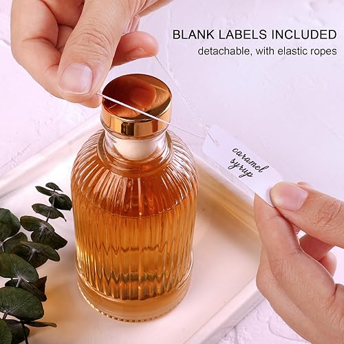 Miniatura 6 de Juego de 4 dispensadores de jarabe de vidrio, botellas de 7 onzas con boquillas de metal, tapones, cucharas para café, té, vainilla, caramelo, miel