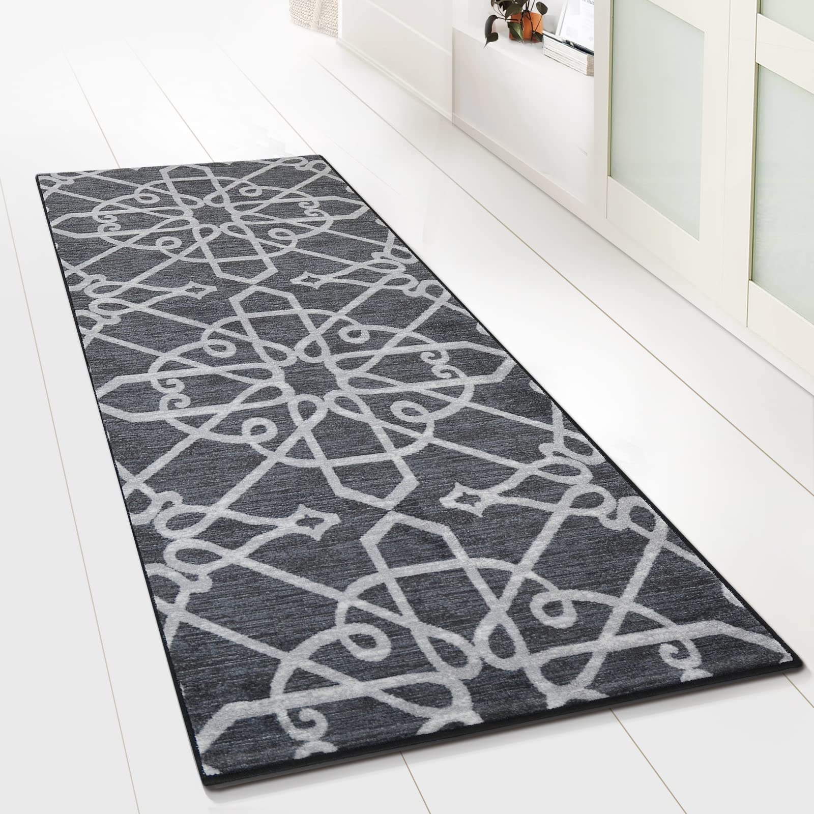 Floordirektdywan, bieżnik, towar sprzedawany na metry, chodnik do salonu, korytarza, kuchni itd. | płaskie runo pętelkowe (Navelli, czarny, 80 x 250 cm)