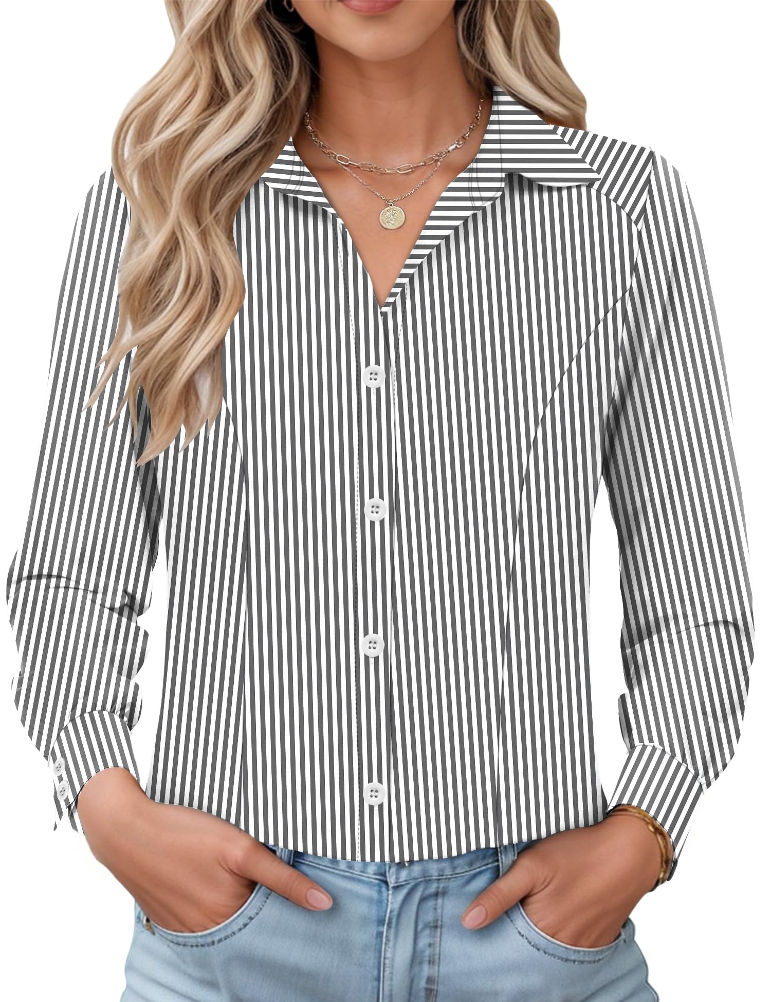 IECCP Bluse Damen Langarm Slim Fit Hemd Casual Business Button-Down Shirts Formelle Knitterfrei Hemden Work Elegant Tops 2026