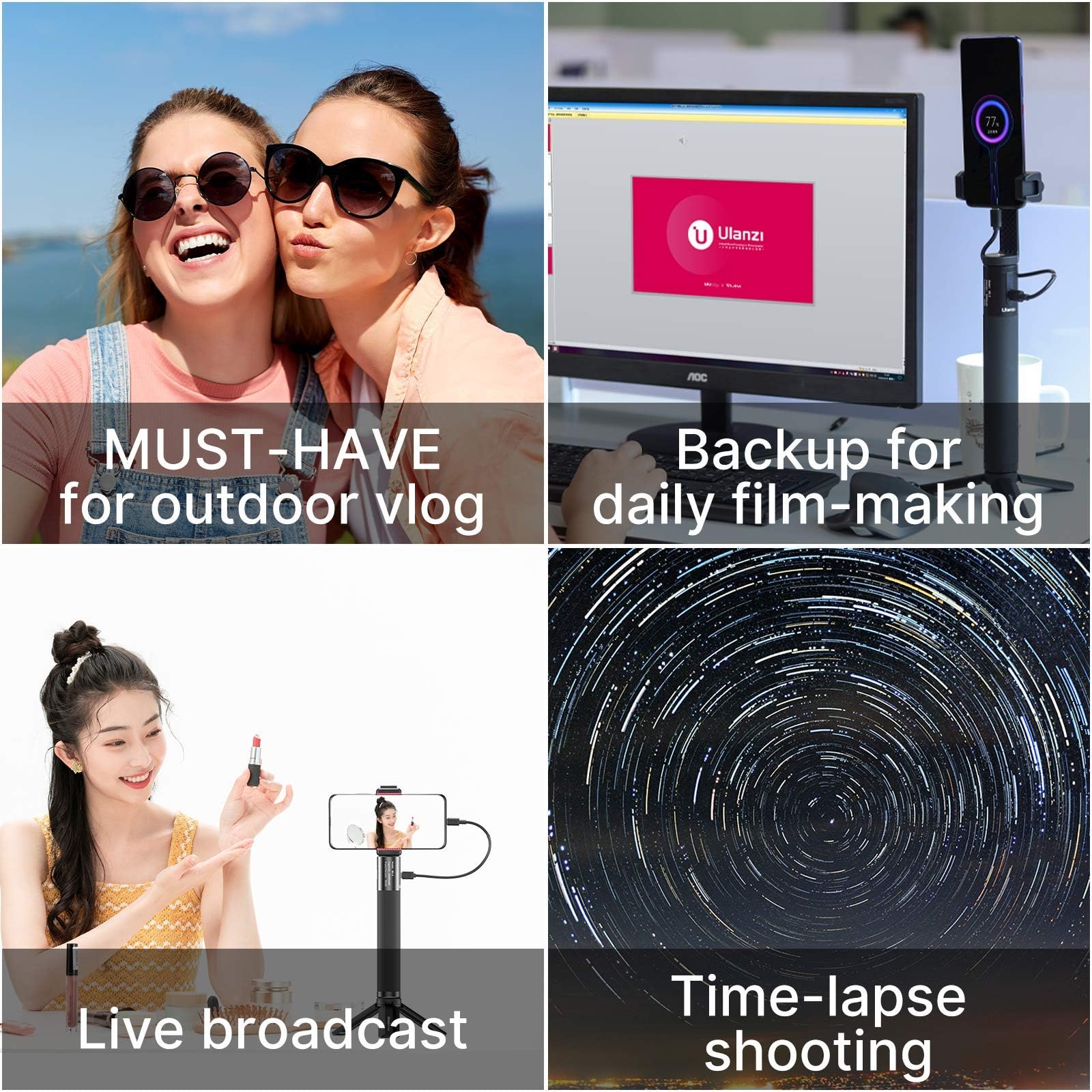 ULANZI BG-3 10000mAh Empuñadura con Batería, Batería Grip para Cámaras de Acción, Batería Externa Power Bank con Mini Trípode para Vlogging Cámara Live Streaming Filmmaking